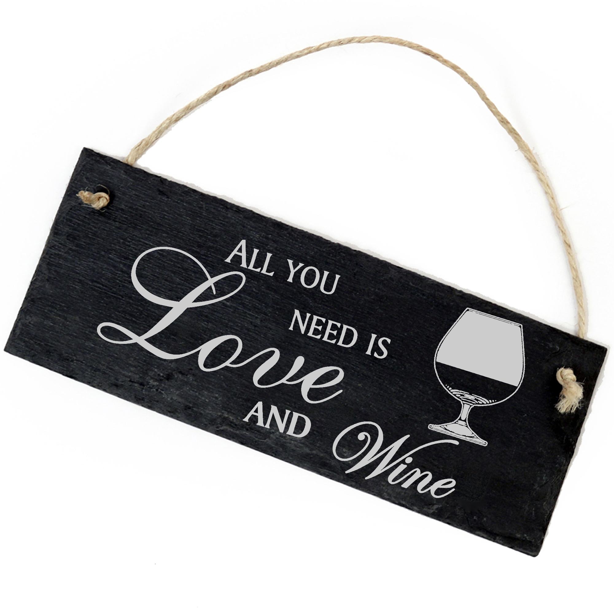 Schiefertafel Deko Weinglas Schild 22 x 8 cm - All you need is Love and Wine