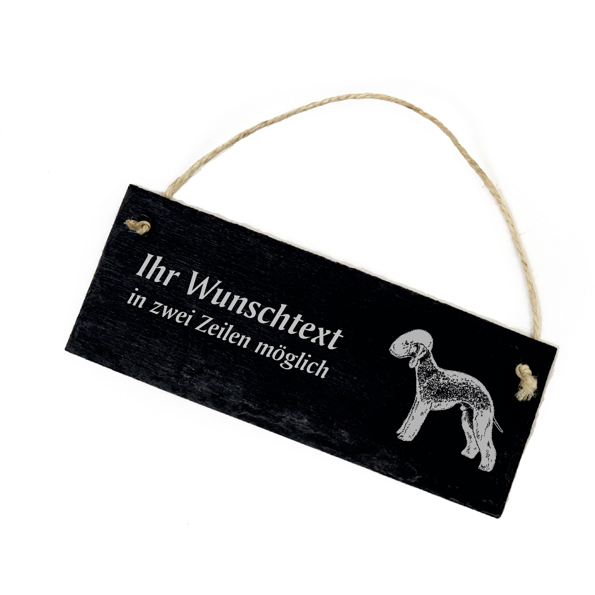 Hundeschild Bedlington Terrier Türschild  Schiefer - personalisiert - 22cm x 8cm
