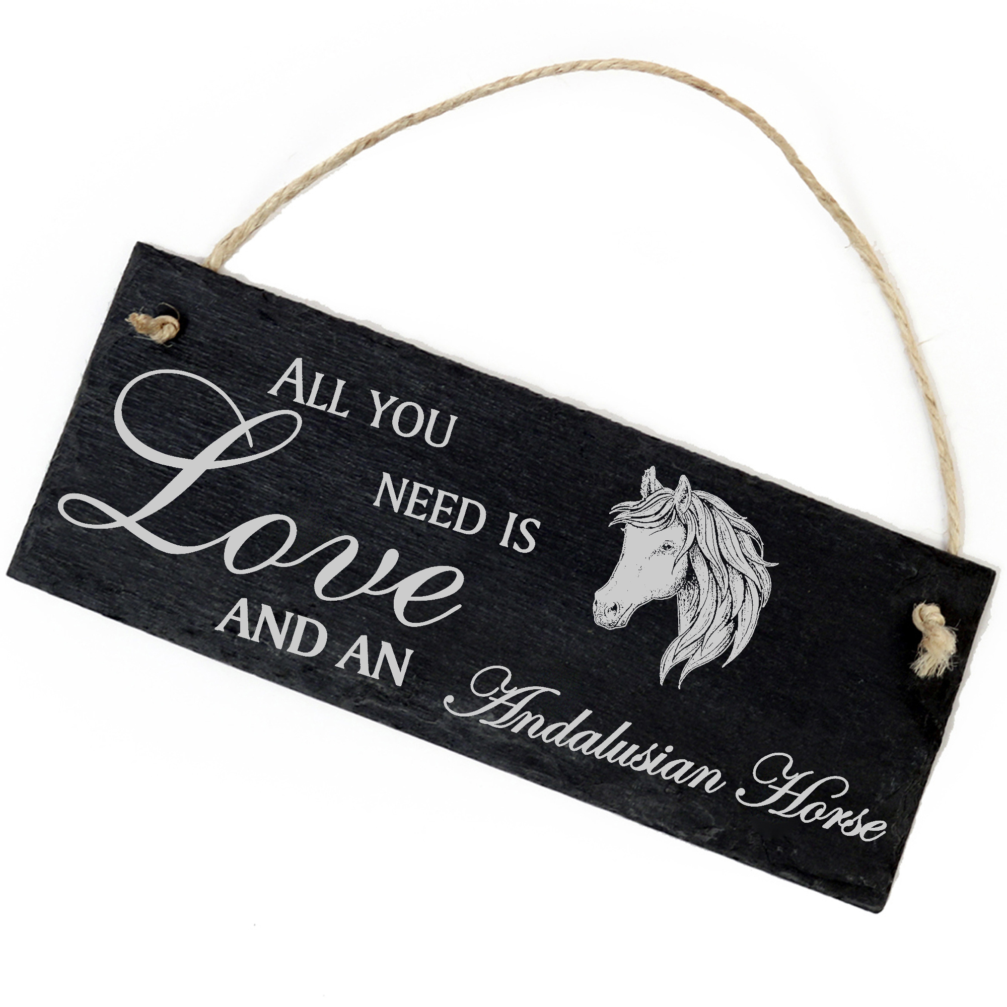 Schiefertafel Deko Andalusier Pferd Schild 22 x 8 cm - All you need is Love and an Andalusian Horse