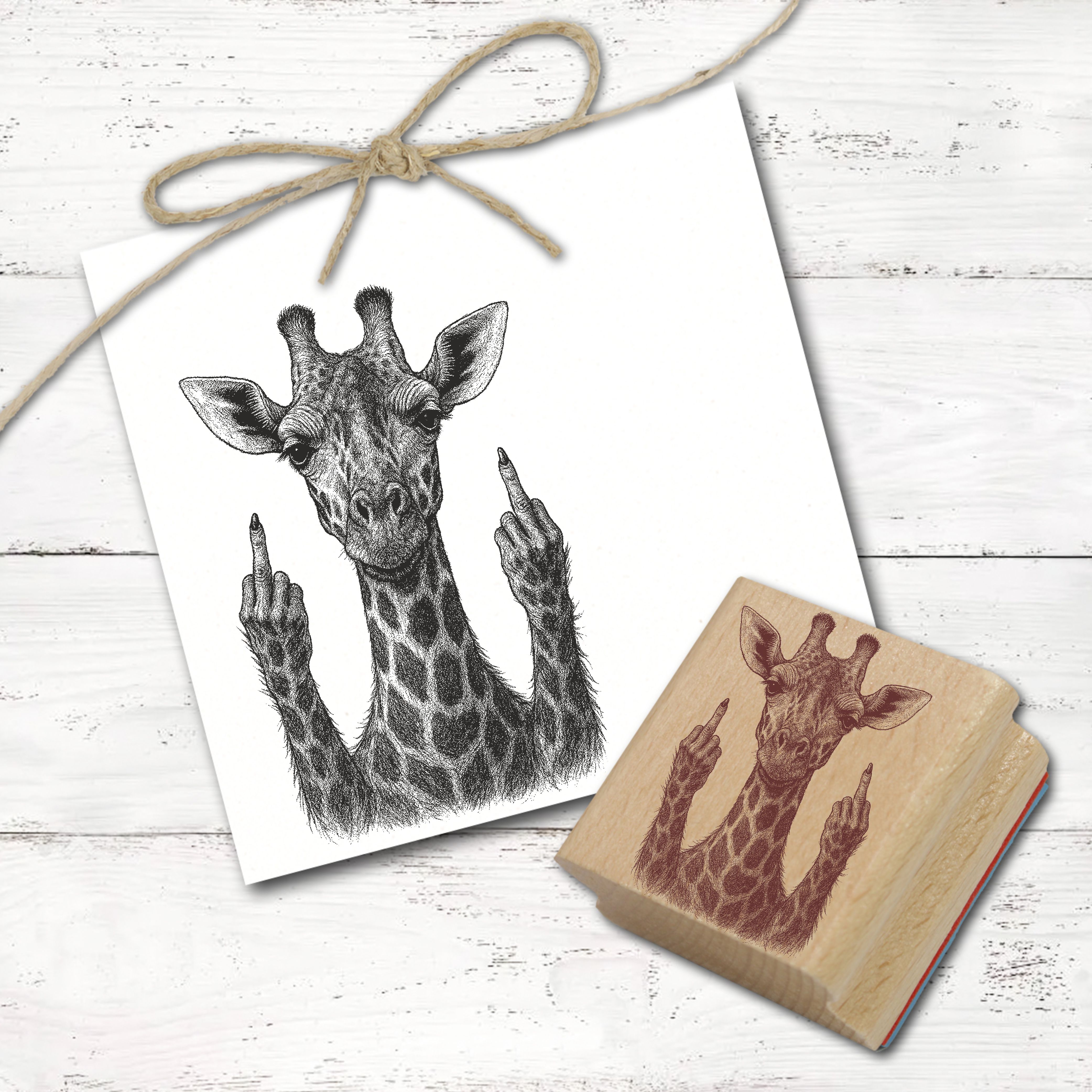 Motivstempel Tierstempel Giraffe Stinkefinger Mittelfinger Stempel lustig - ca. 40 x 50 mm