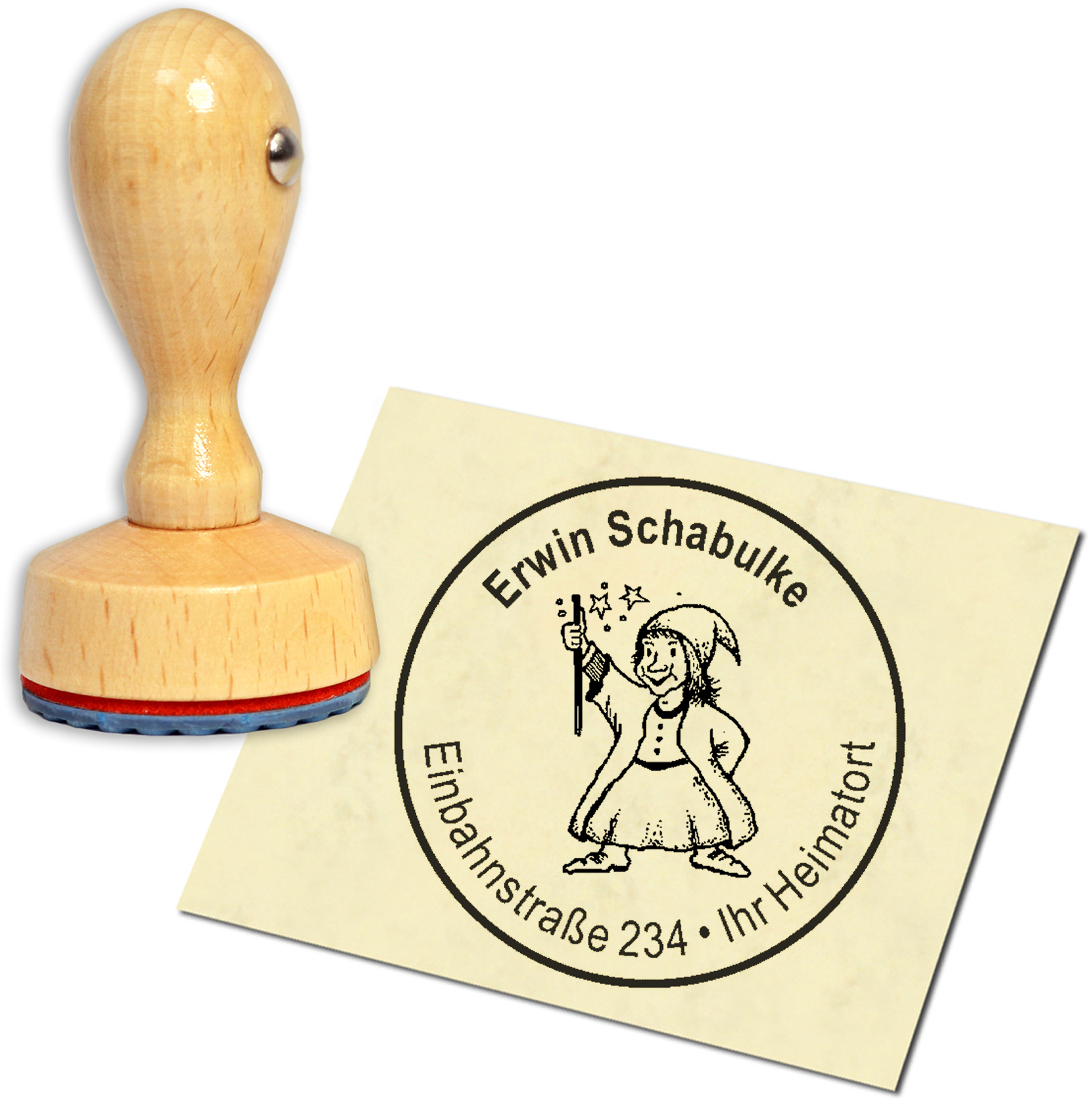 Stempel Adressstempel Holzstempel - Zauberer - rund 40mm