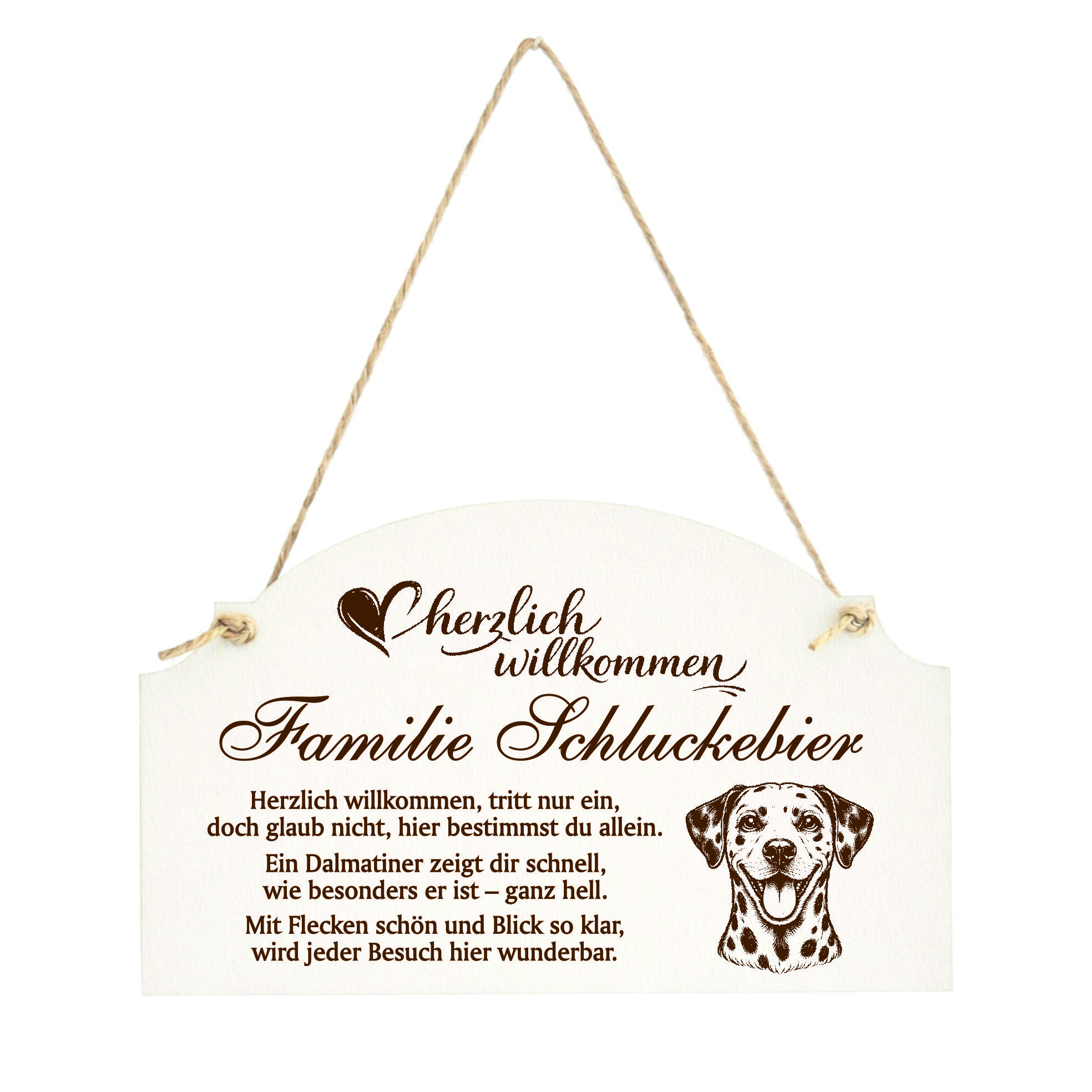 Willkommensschild Dalmatiner personalisiert - Haustürschild mit Hundespruch - 14 x 8,5 cm