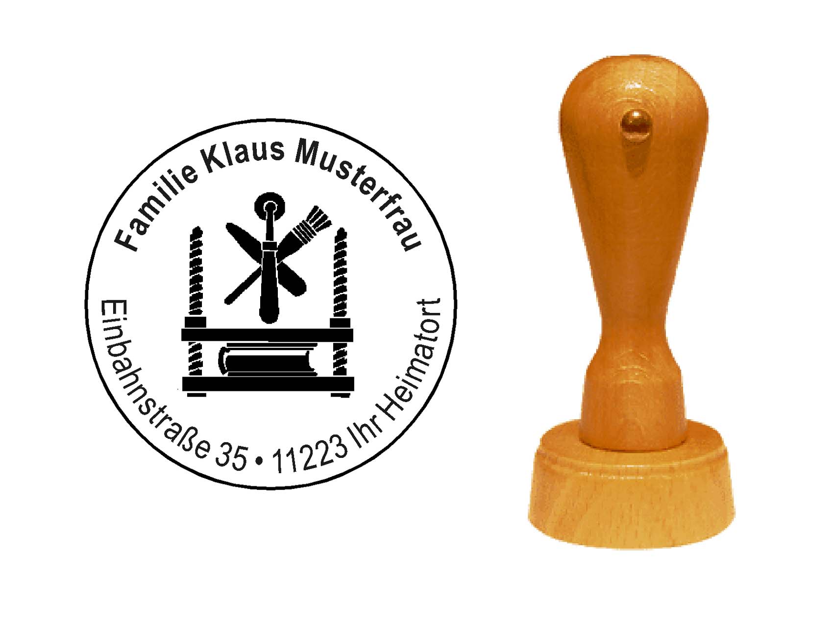 « Buchbinder » Holzstempel mit persönlichem Wunschtext