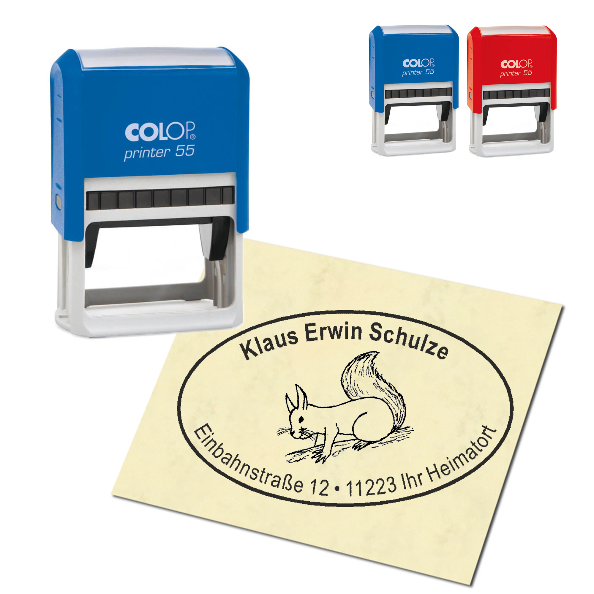 Adressstempel personalisiert Stempel - Eichhörnchen - oval 59 x 39 mm