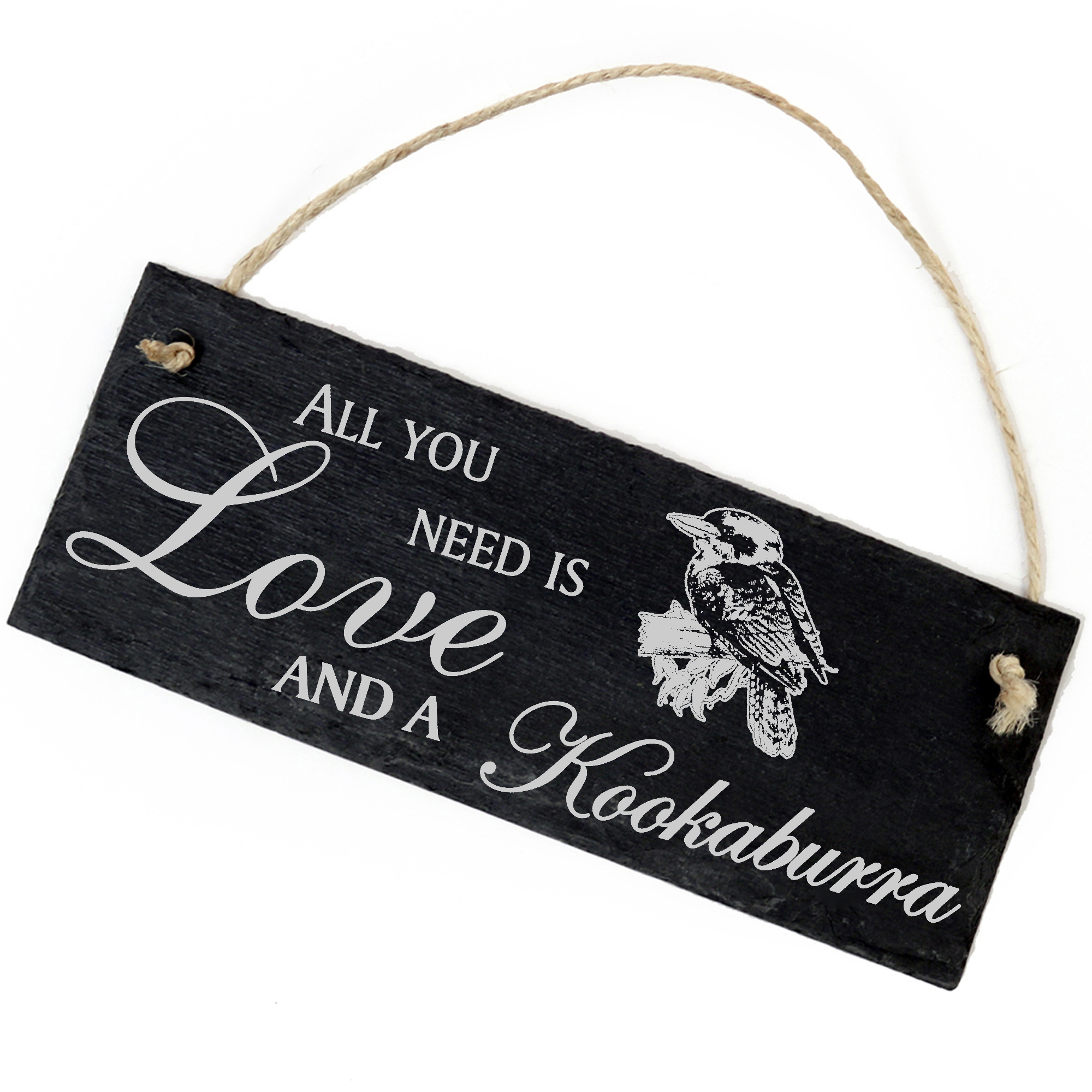Schiefertafel Deko Kookaburra Jägerliest Schild 22 x 8 cm - All you need is Love and a Kookaburra