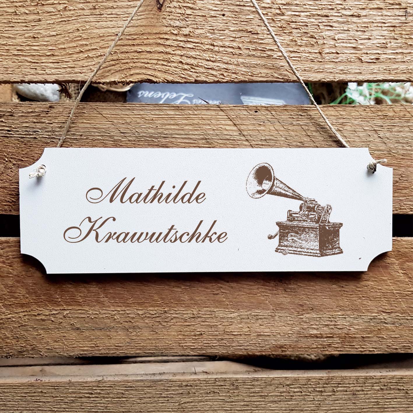Schild « Phonograph » Namensschild Türschild zum Anhängen - 20 x 6,7 cm