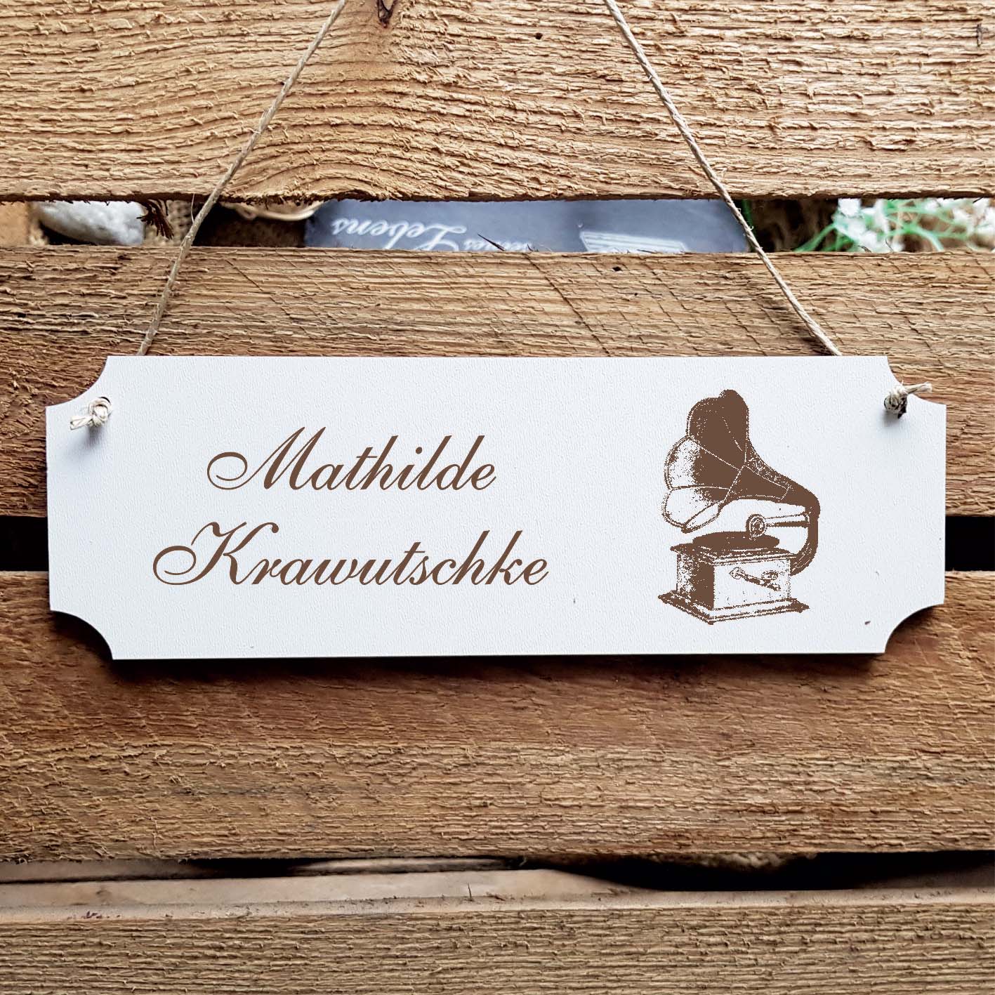 Schild « Grammophon » Namensschild Türschild zum Anhängen - 20 x 6,7 cm