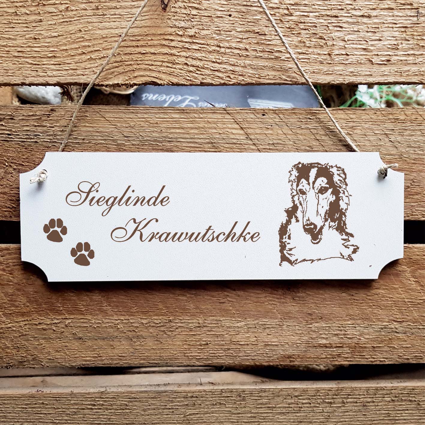 Schild « Barsoi » Namensschild Türschild zum Anhängen - 20 x 6,7 cm