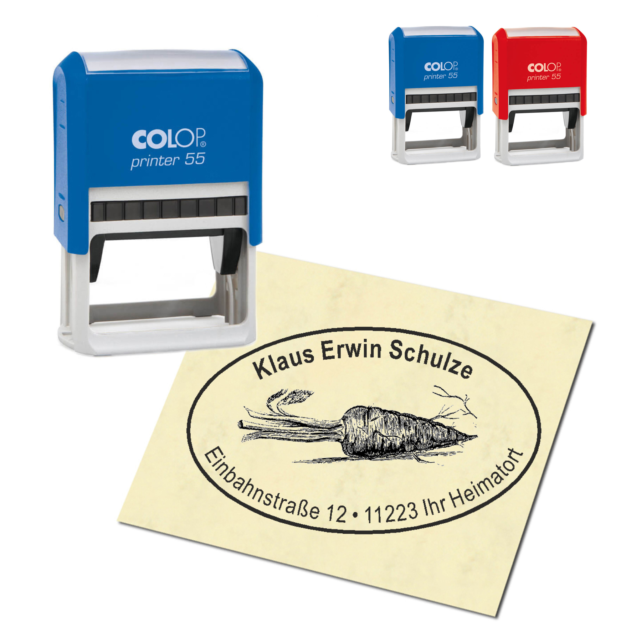 Adressstempel personalisiert Stempel - Mohrrübe - oval 59 x 39 mm