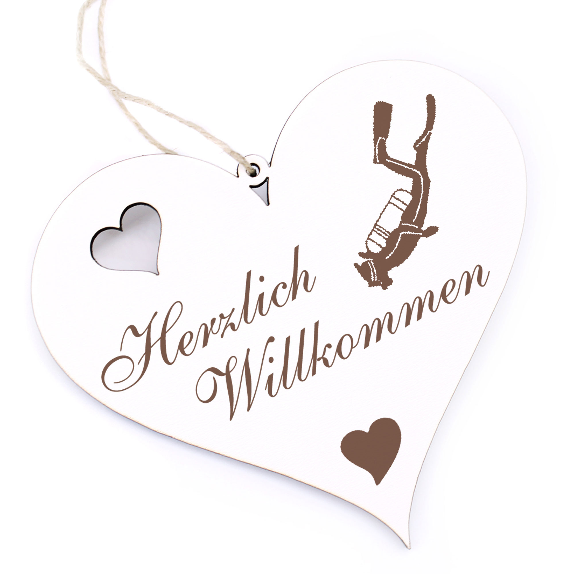 Herzlich Willkommen Schild - Taucher - Deko Herz Holz