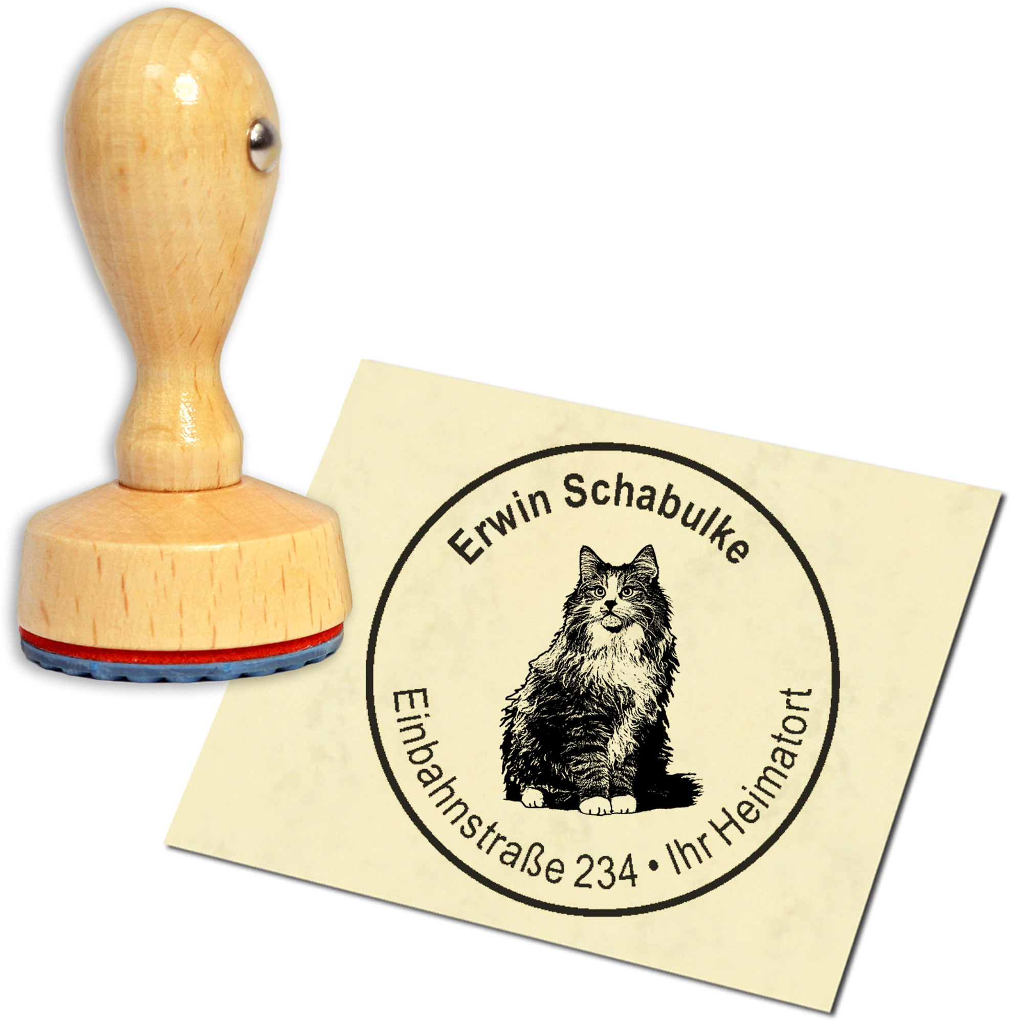 Stempel Adressstempel Holzstempel - Norwegische Waldkatze - rund 40mm