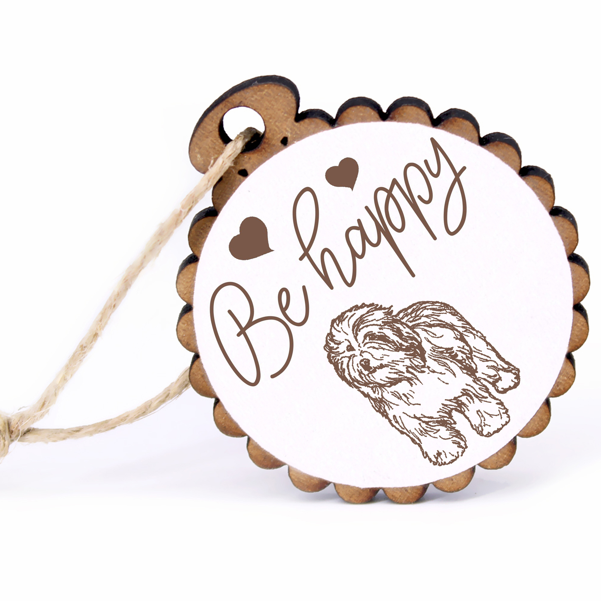 Geschenkanhänger - Be Happy Polnischer Schäferhund -  Holz Ø-5cm - mit Juteband