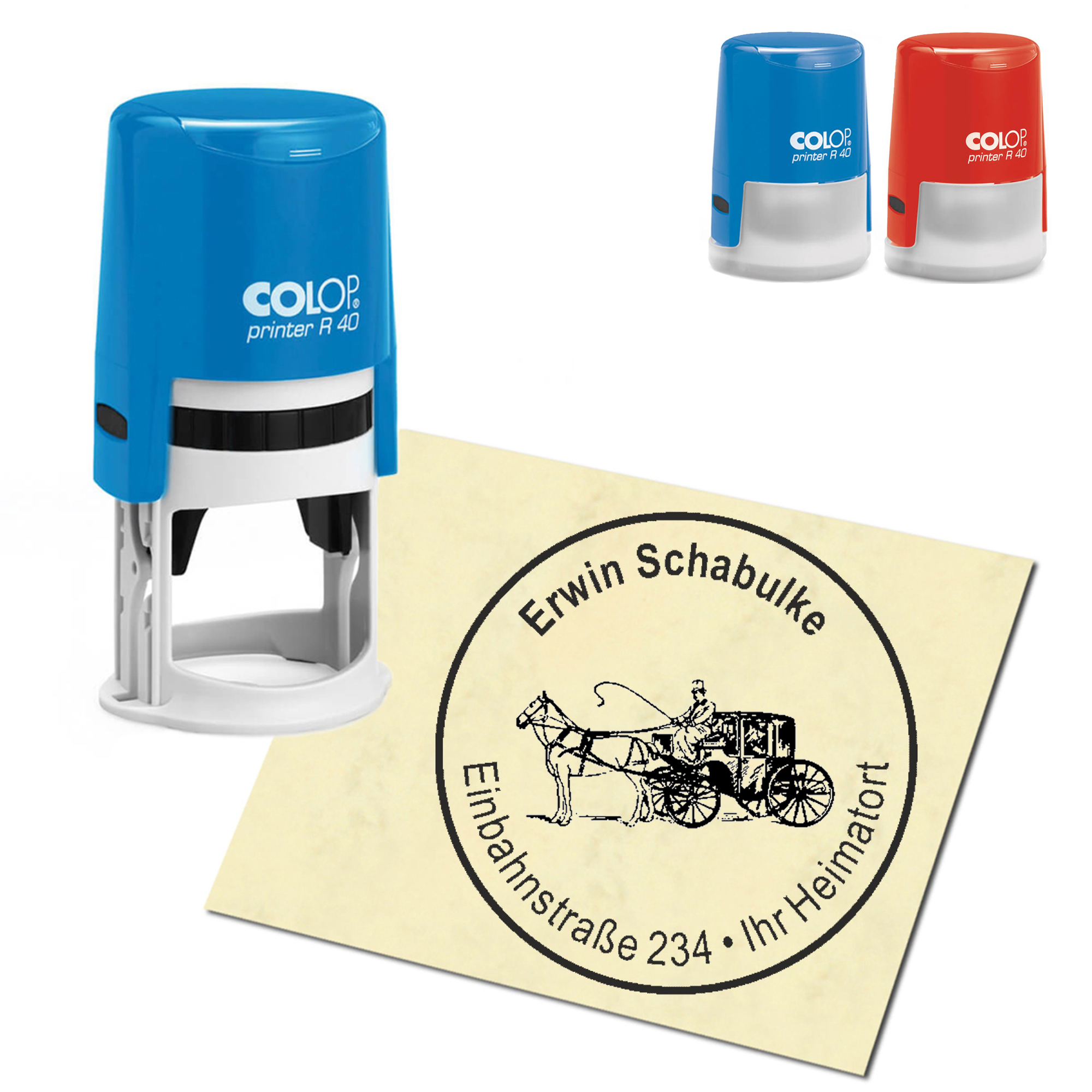 Stempel Adressstempel personalisiert - Kutsche - rund &empty; 40mm