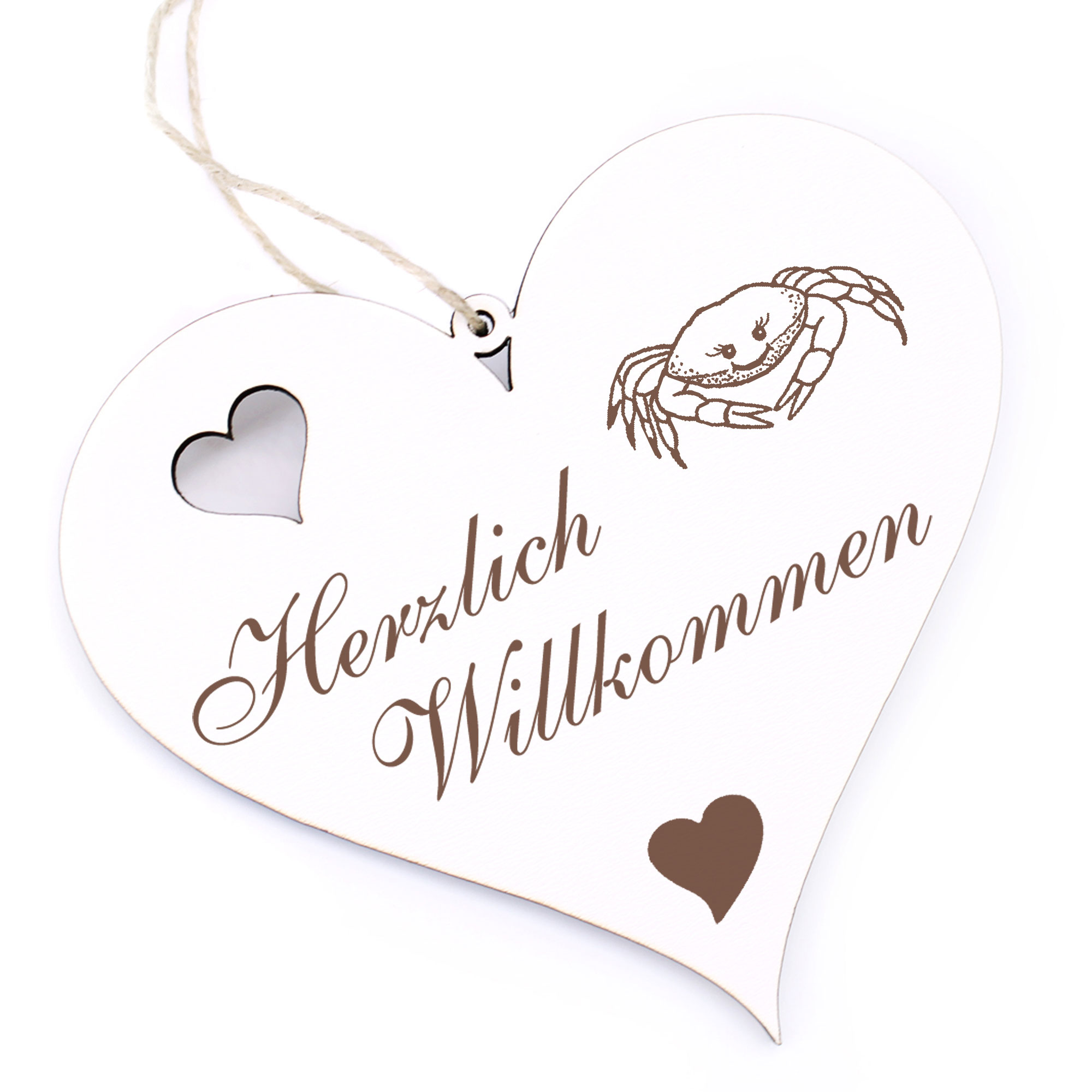 Herzlich Willkommen Schild - niedlicher Krebs - Deko Herz Holz