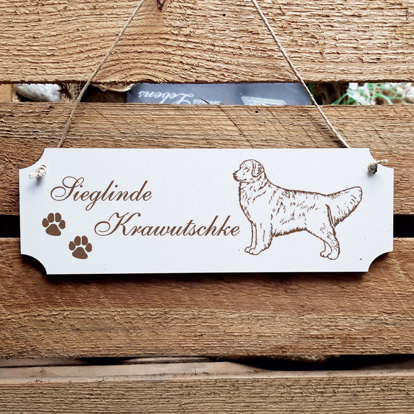Schild « Golden Retriever 01 » Namensschild Türschild zum Anhängen - 20 x 6,7 cm