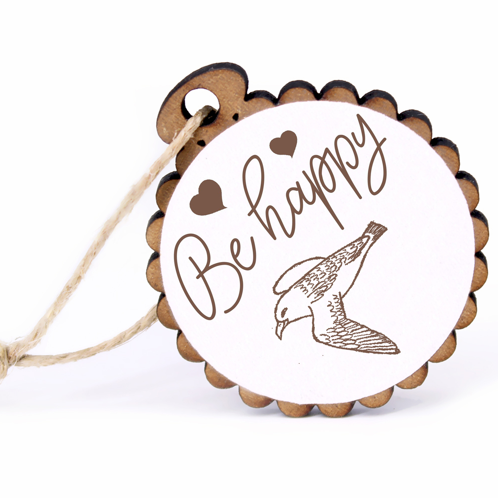 Geschenkanhänger - Be Happy Nordatlantischer Eissturmvogel -  Holz Ø-5cm - mit Juteband