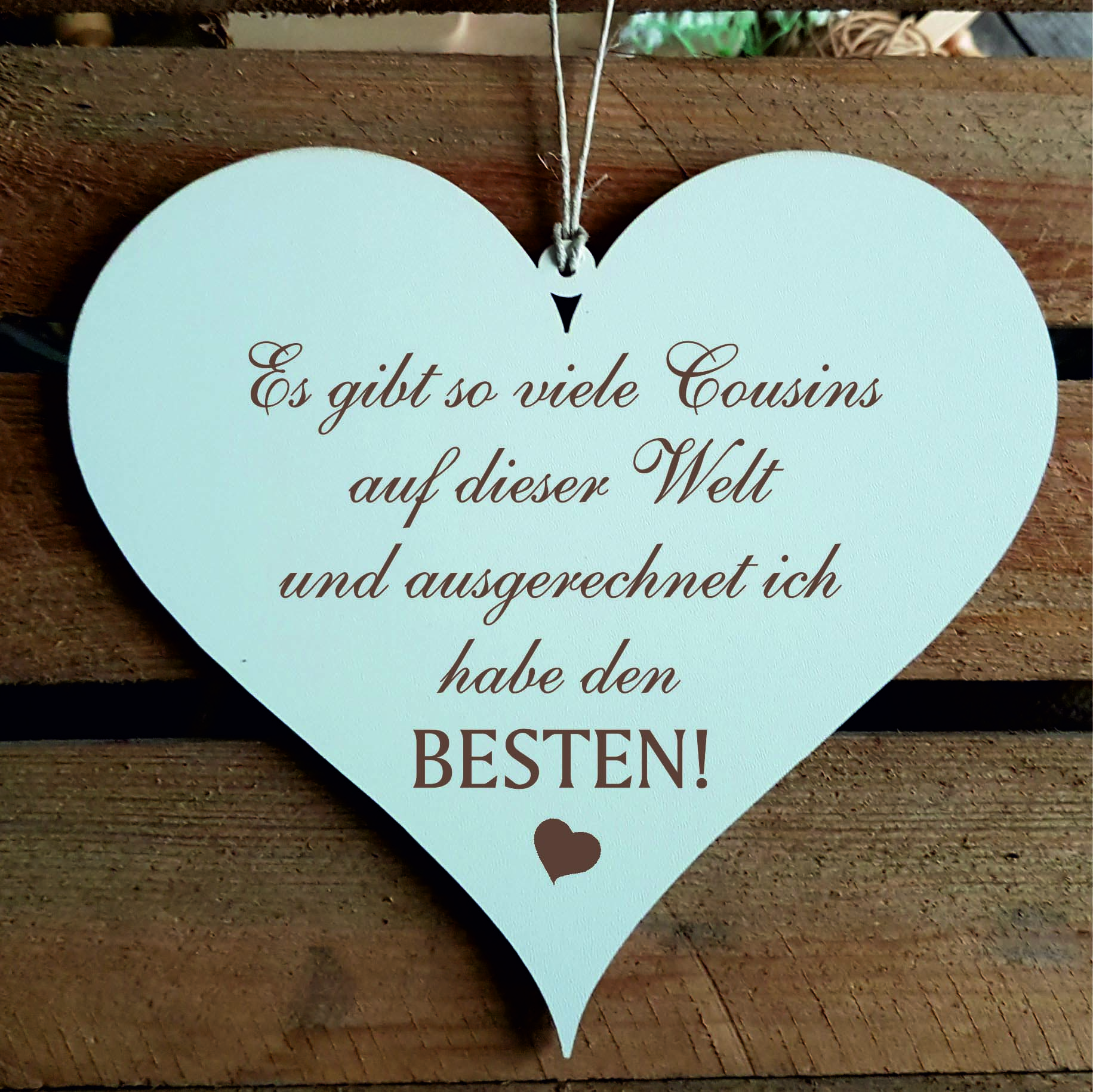 Schild Herz mit Spruch Bester Cousin der Welt - 13 x 12 cm