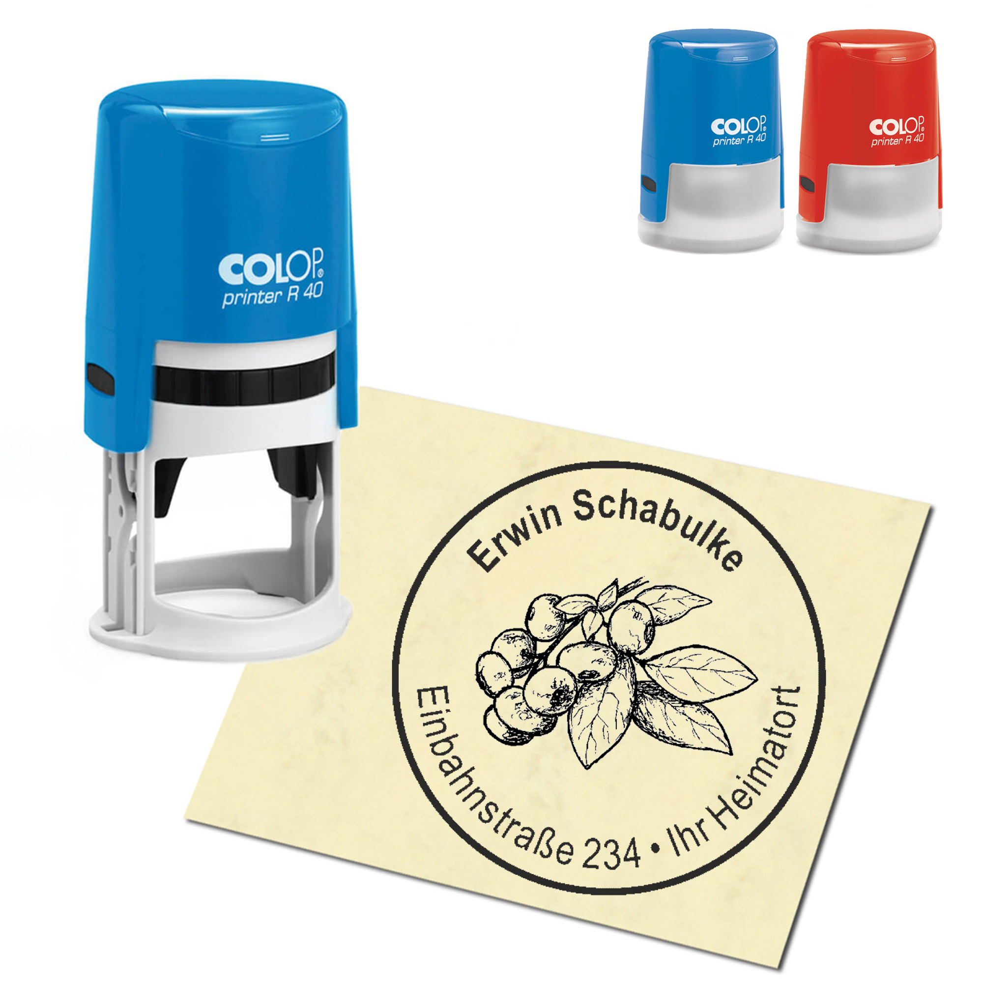 Stempel Adressstempel personalisiert - Heidelbeere - rund &empty; 40mm