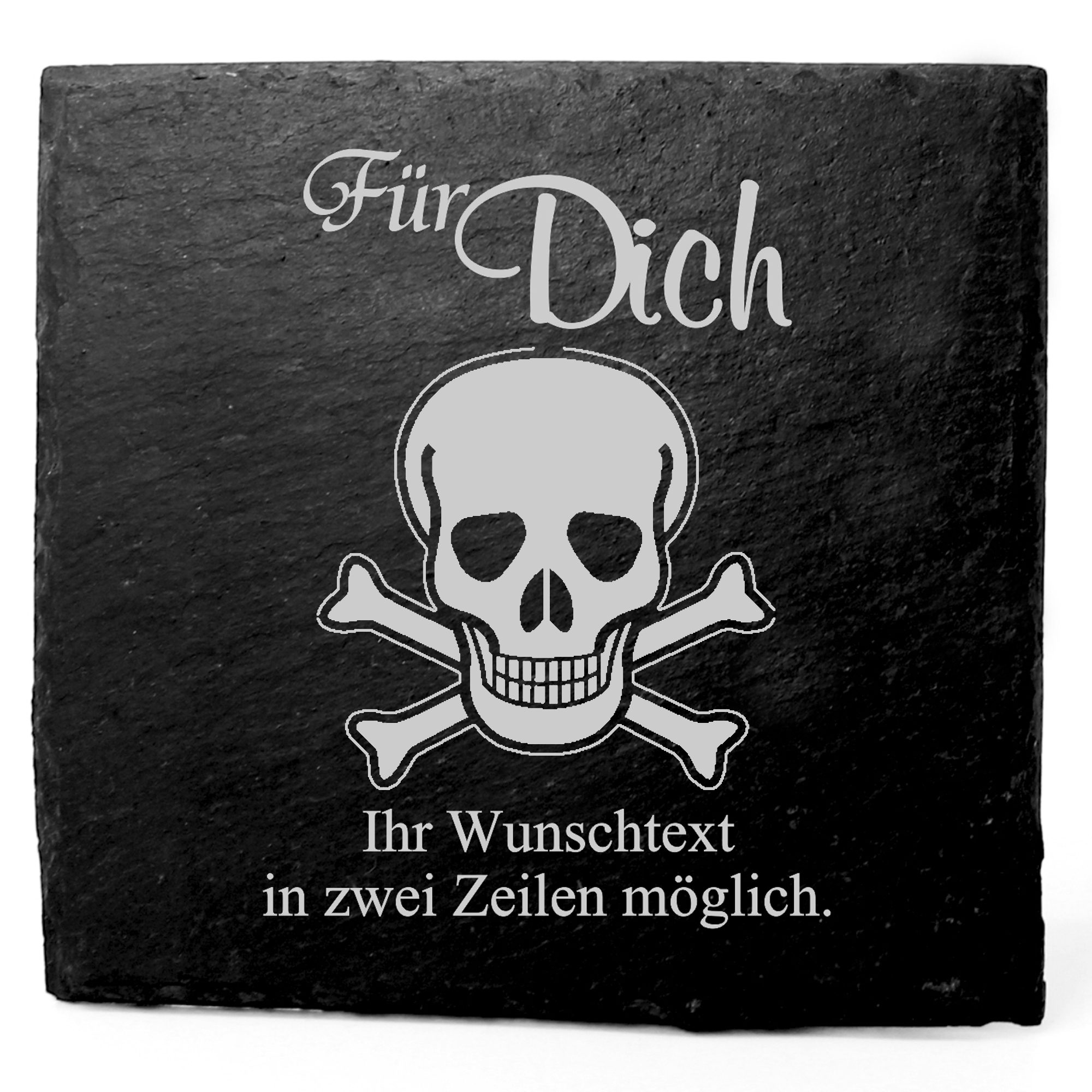 Deko Schiefer Untersetzer personalisiert Skull and Crossbones - Für Dich - 11x11cm