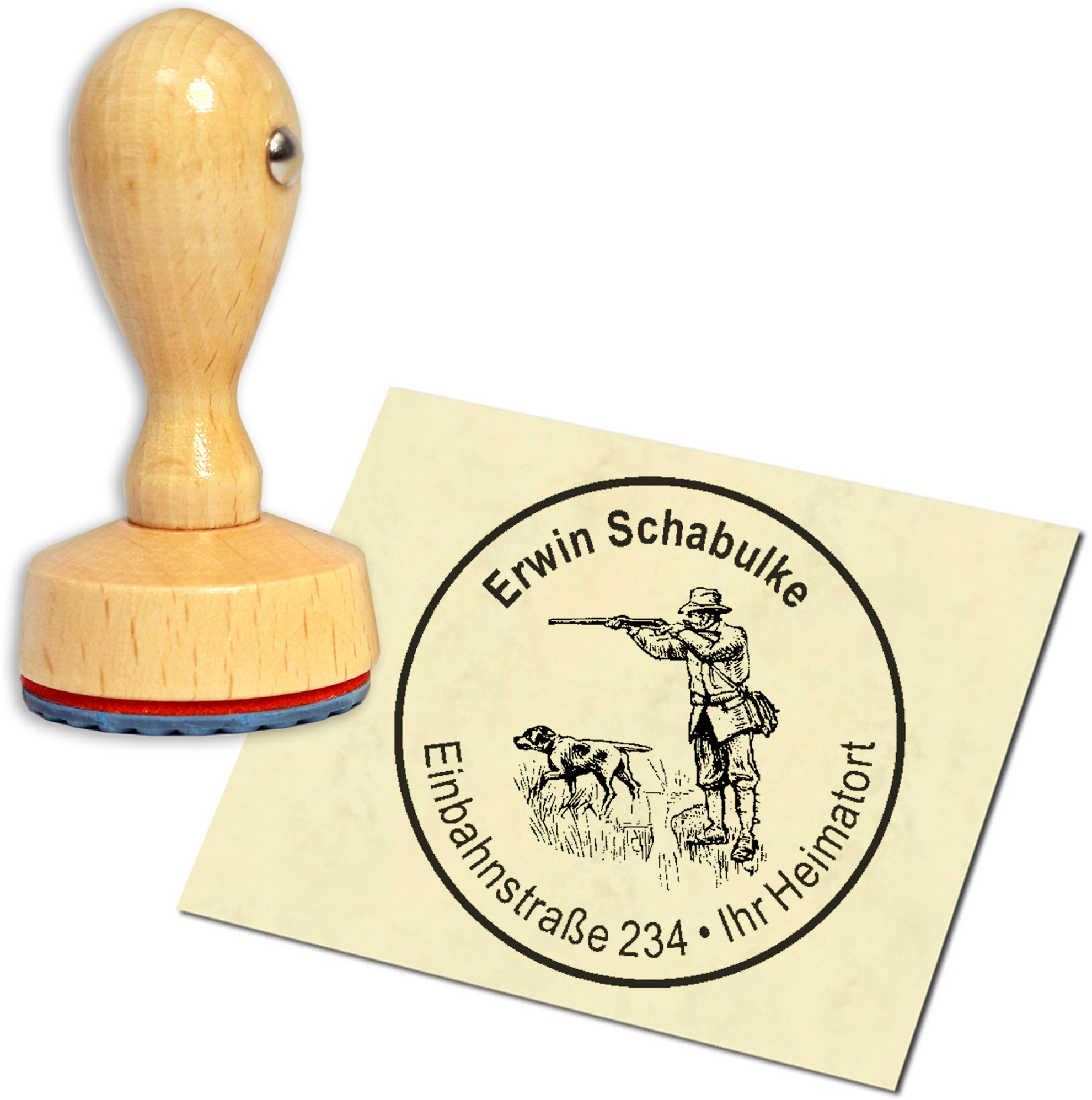 Stempel Adressstempel Holzstempel - Jäger - rund 40mm