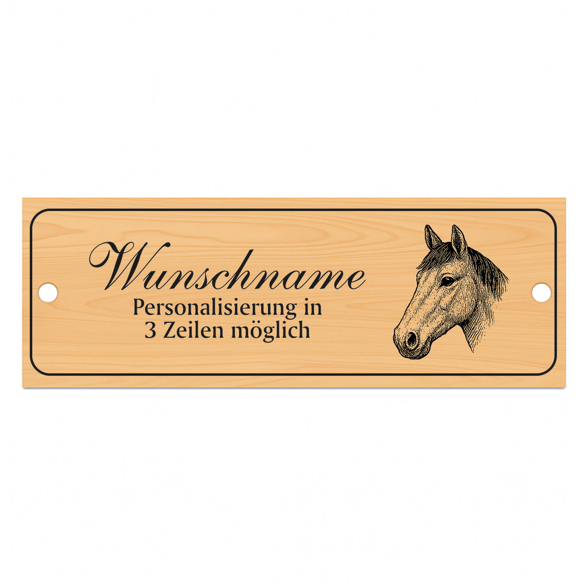 Stallschild Westfale personalisierbar mit Wunschtext – Stalltafel Pferdeschild Pferdebox Holzoptik - 20×7,5 cm