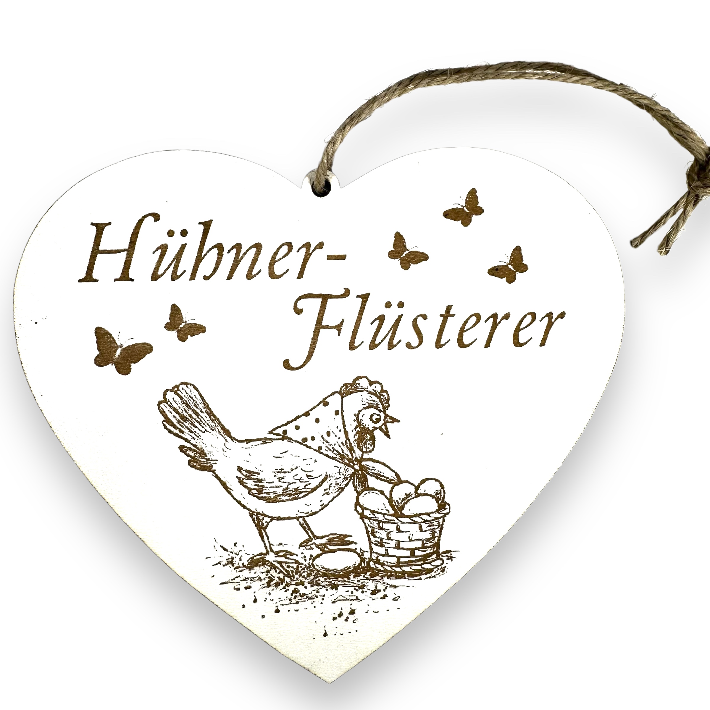 Hühnerflüsterer Schild - Herzschild mit Gravur - Deko Dekoschild Türschild 13 x 12 cm