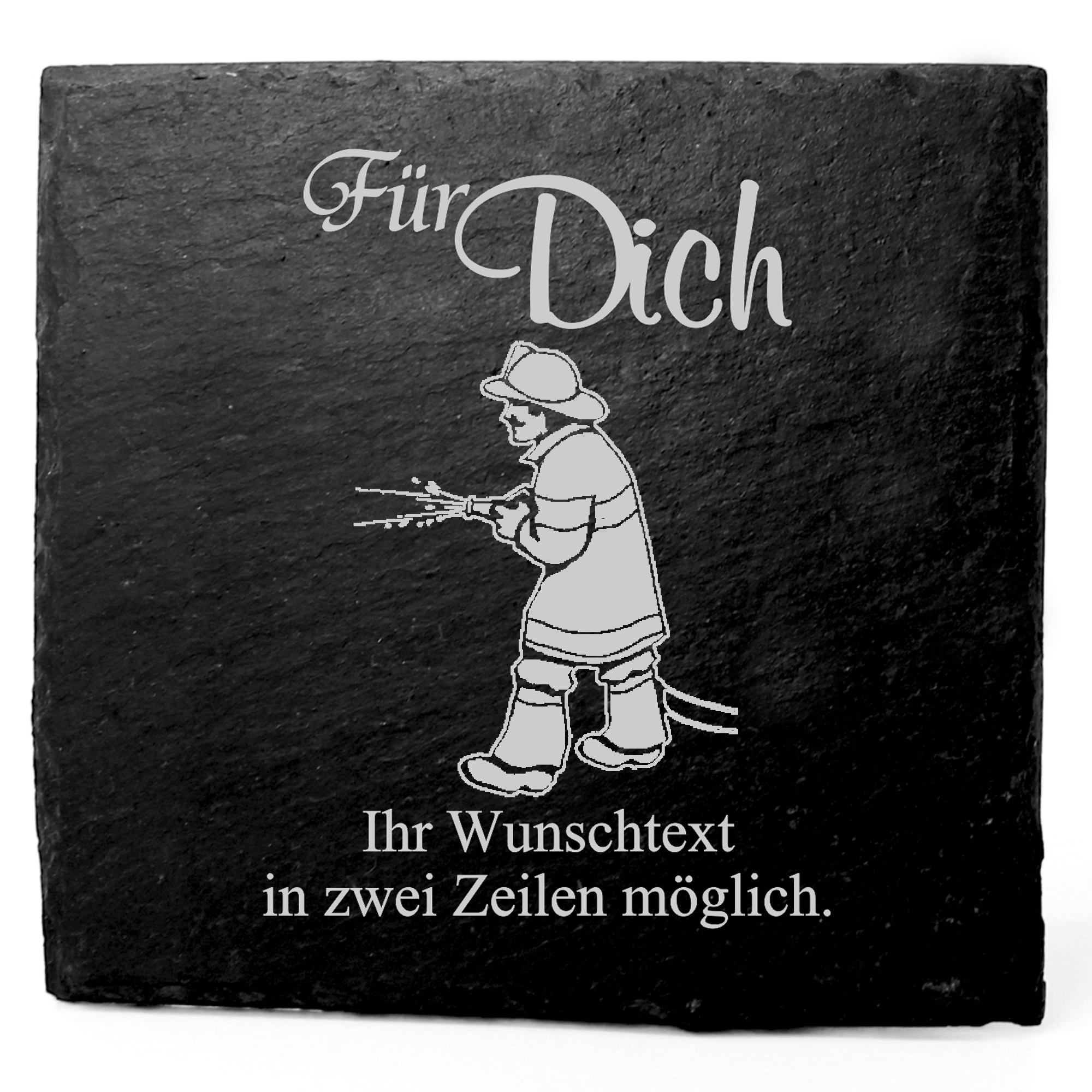Deko Schiefer Untersetzer personalisiert Feuerwehrmann - Für Dich - 11x11cm