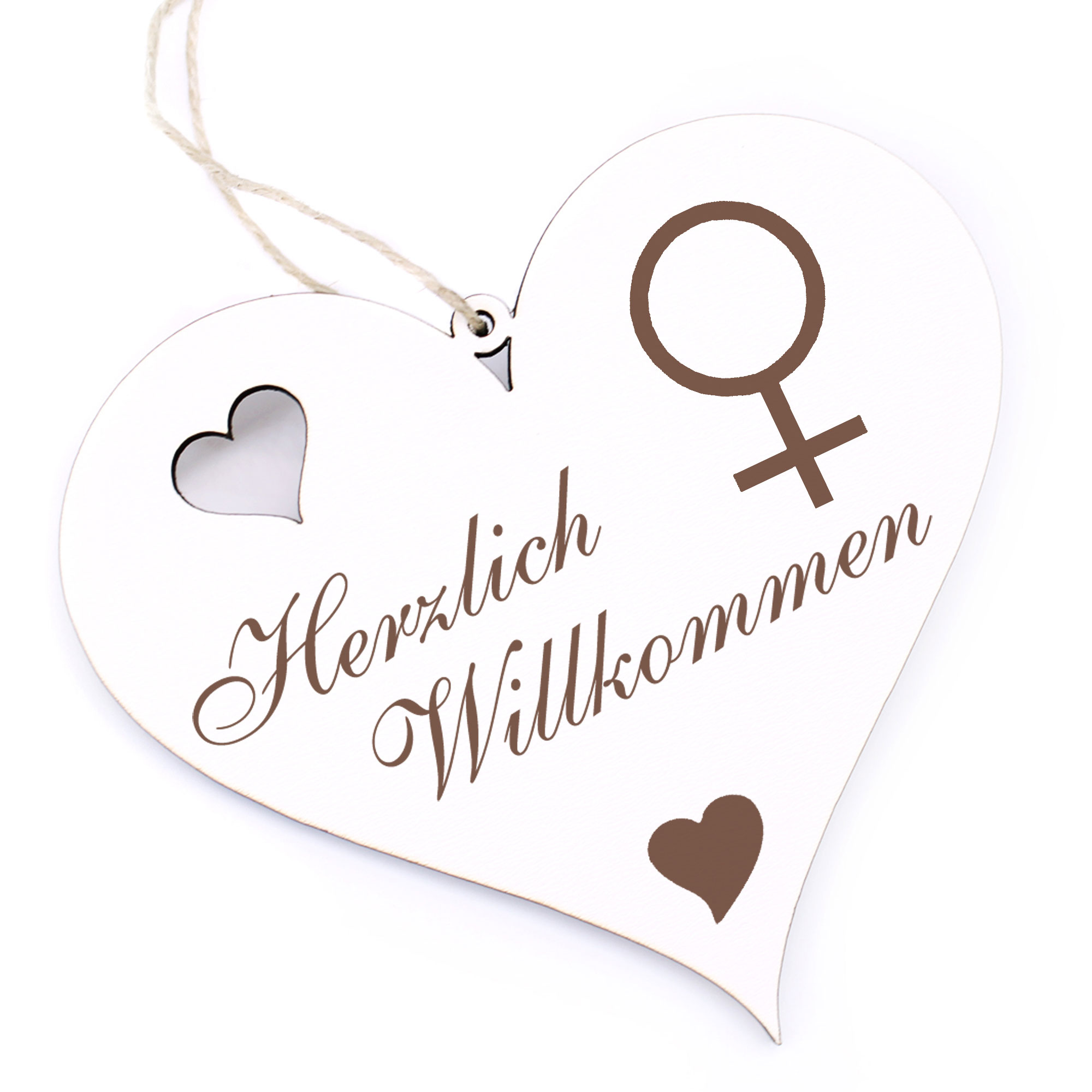 Herzlich Willkommen Schild - Frau Symbol - Deko Herz Holz