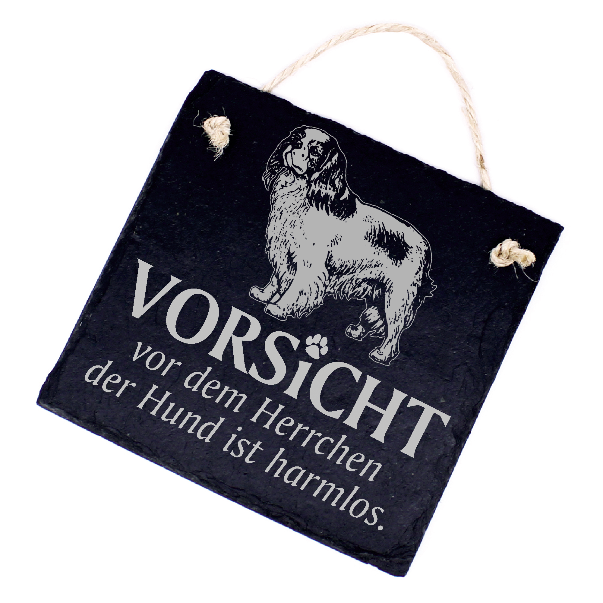 Hundeschild Cavalier King Charles Spaniel Schild aus Schiefer - Vorsicht vor dem Herrchen - 11cm x 1