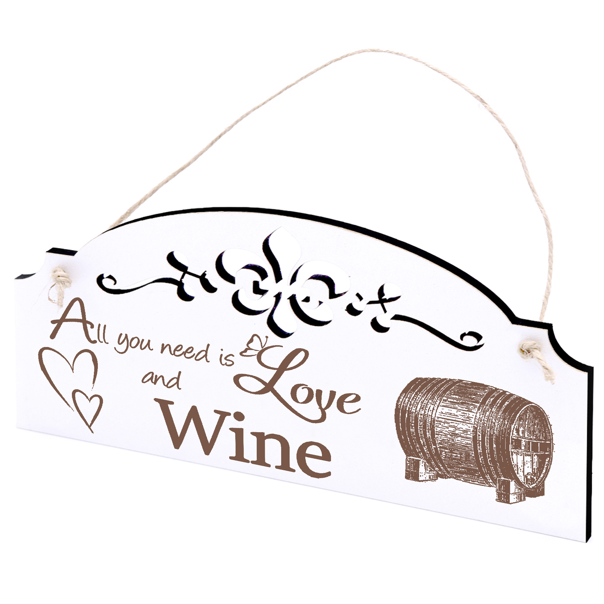 Schild Weinfass Deko 20x10cm - All you need is Love and Wine - Holz