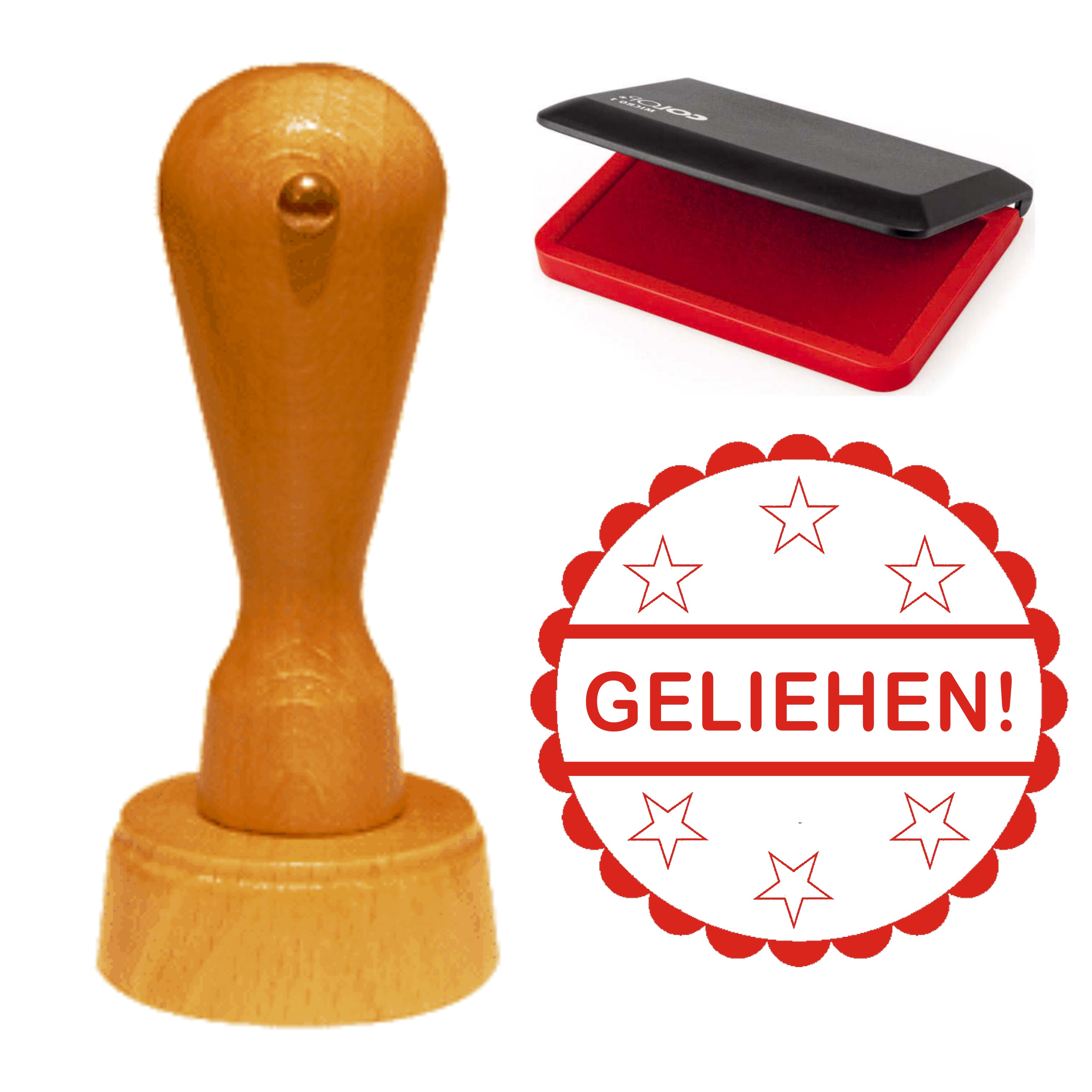 Cooler Stempel « GELIEHEN! » inkl. Stempelkissen