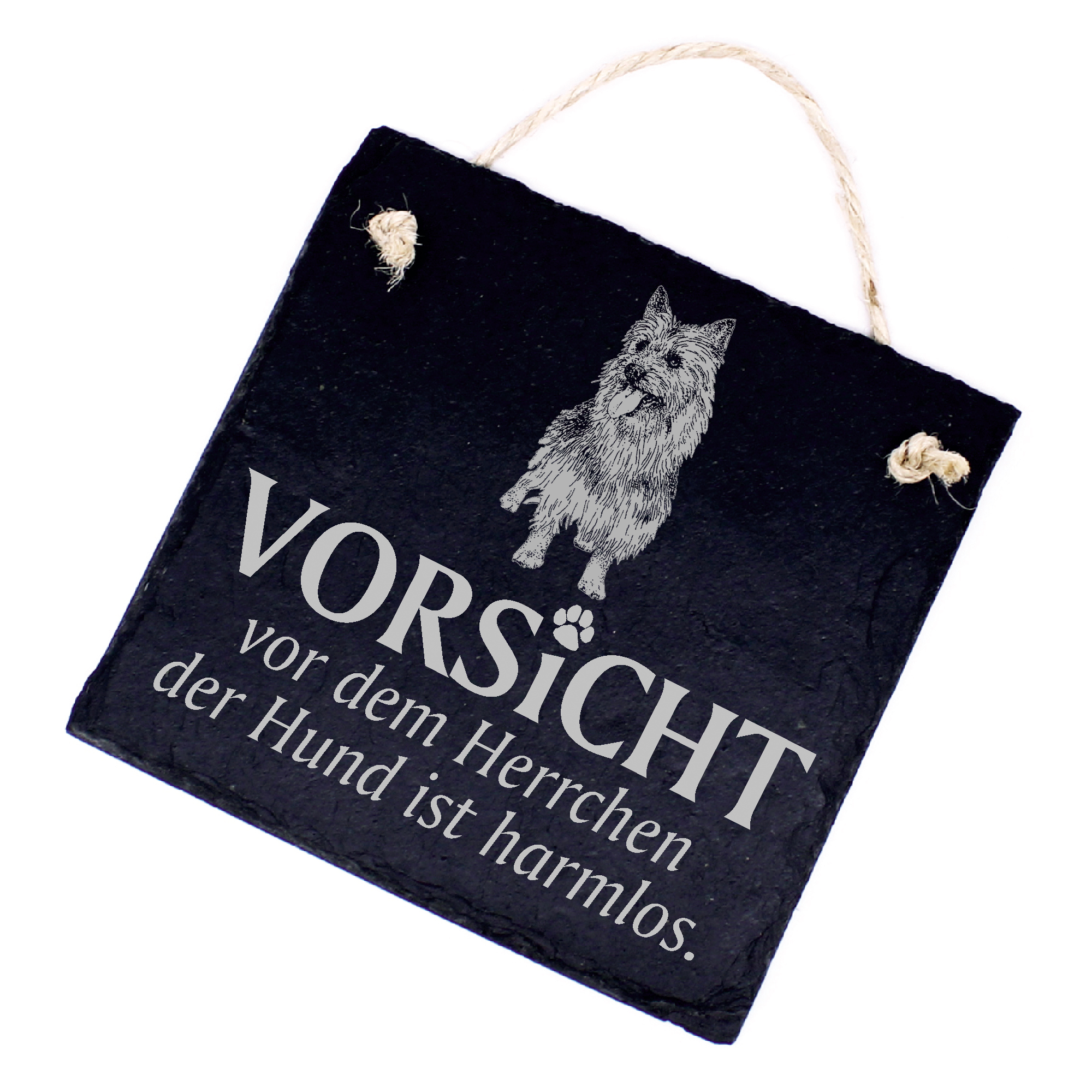 Hundeschild Australian Terrier Schild aus Schiefer - Vorsicht vor dem Herrchen - 11cm x 11cm