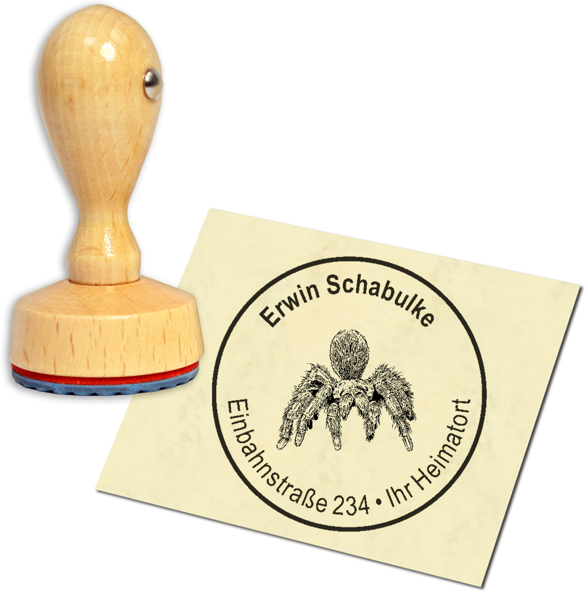 Stempel Adressstempel Holzstempel - Tarantula - rund 40mm
