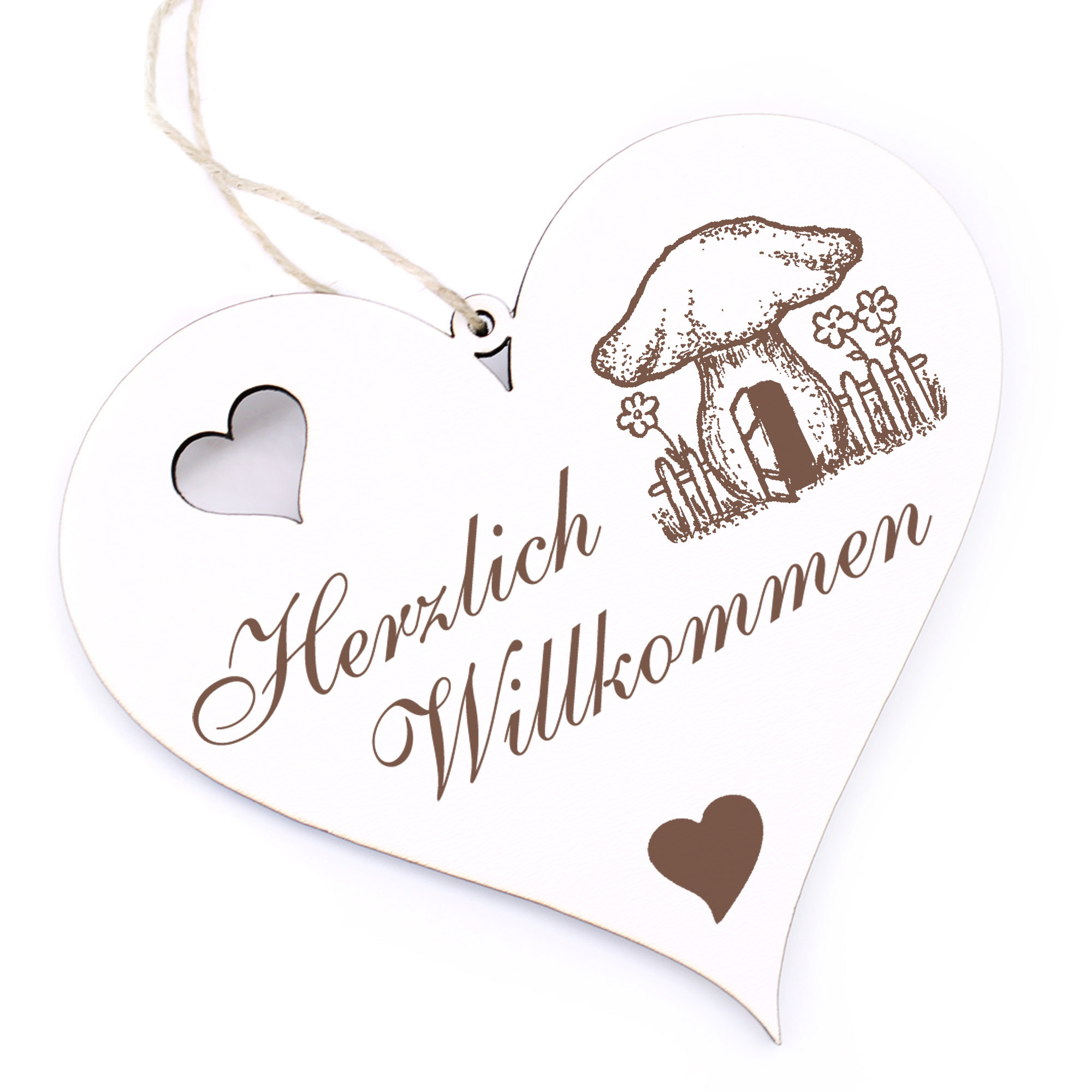 Herzlich Willkommen Schild - Pilzhaus - Deko Herz Holz