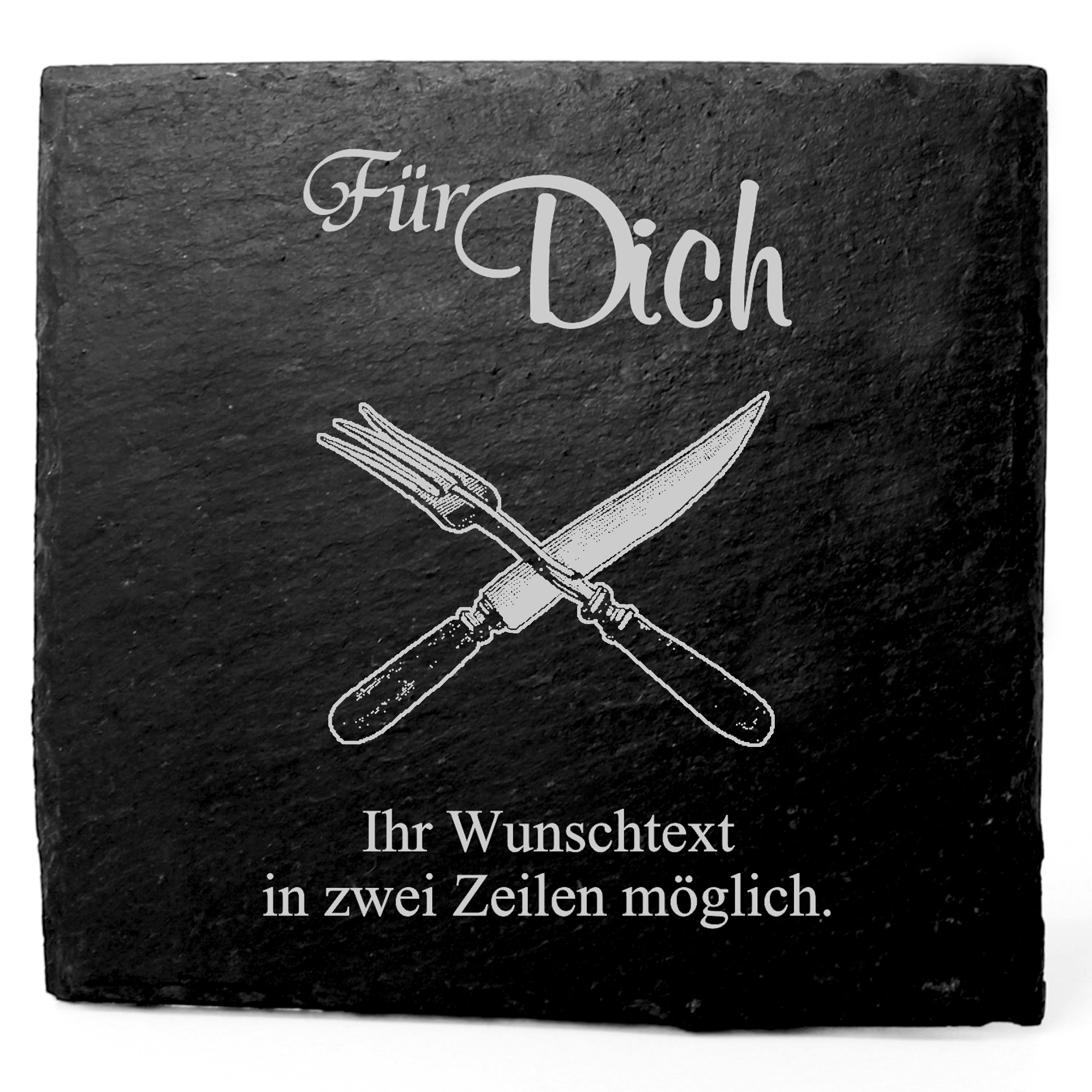 Deko Schiefer Untersetzer personalisiert Messer & Gabel - Für Dich - 11x11cm
