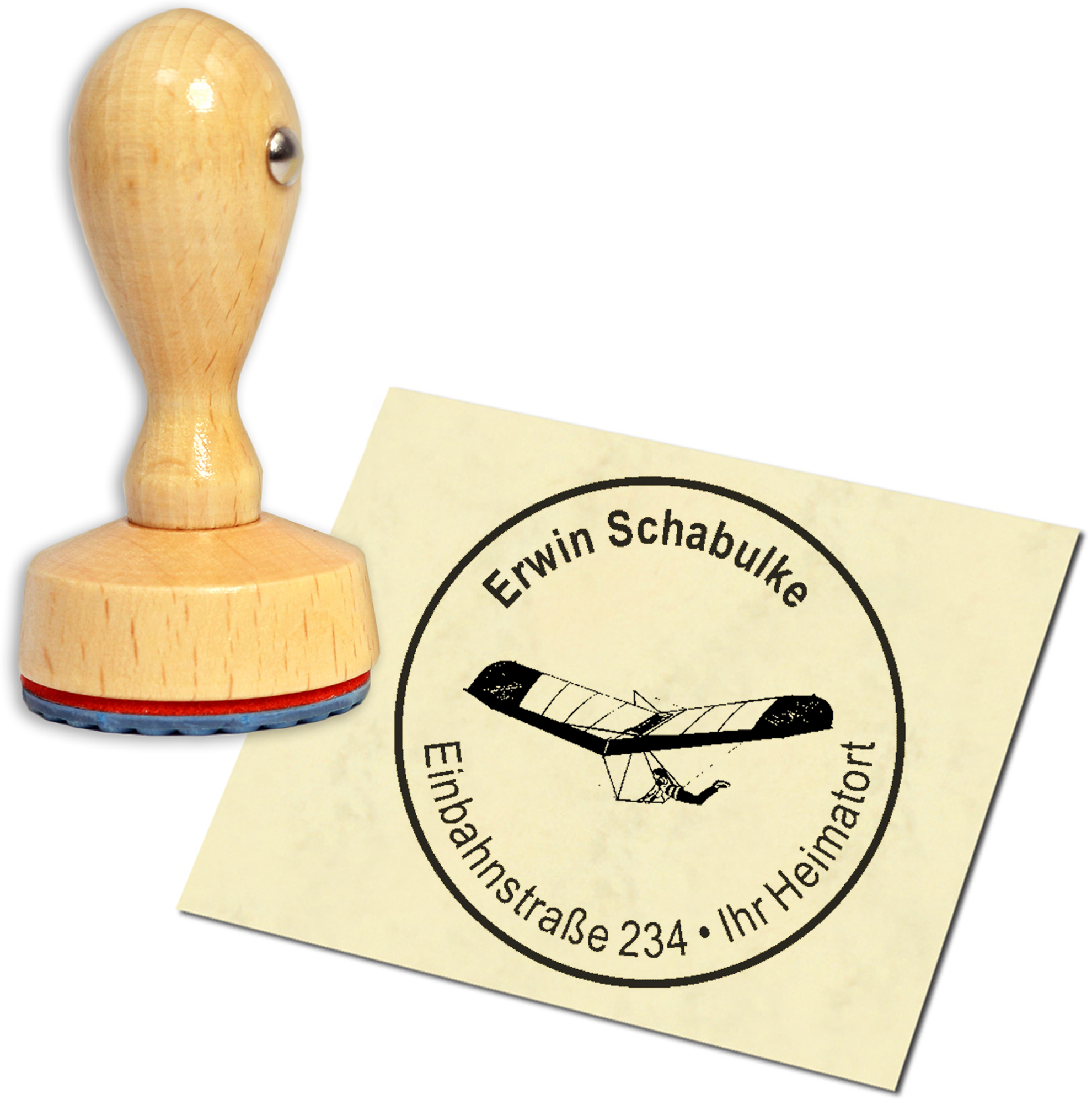 Stempel Adressstempel Holzstempel - Paraglider - rund 40mm