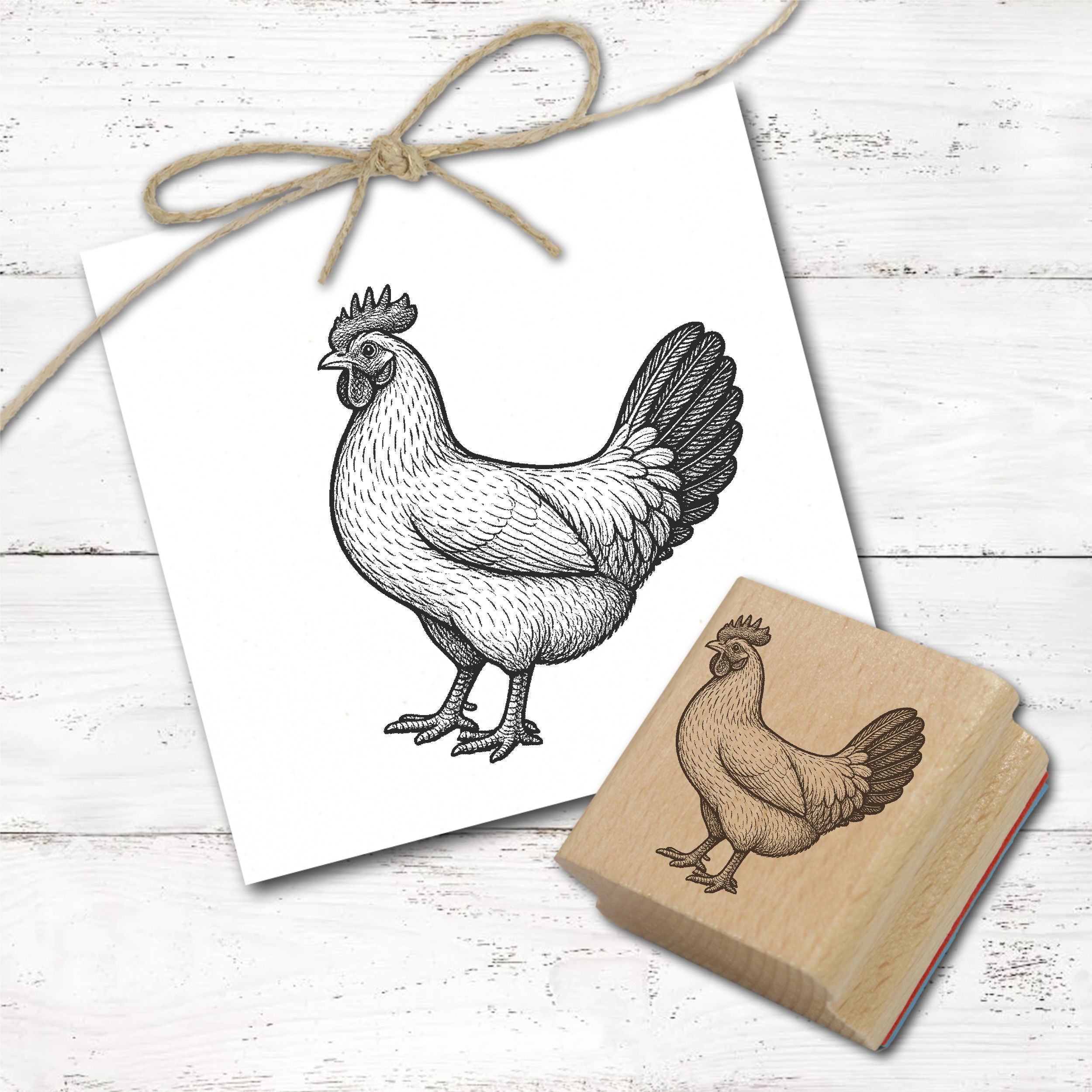 Huhn Motivstempel Leghorn - 3 Größen wählbar - Hühner Stempel Holzstempel