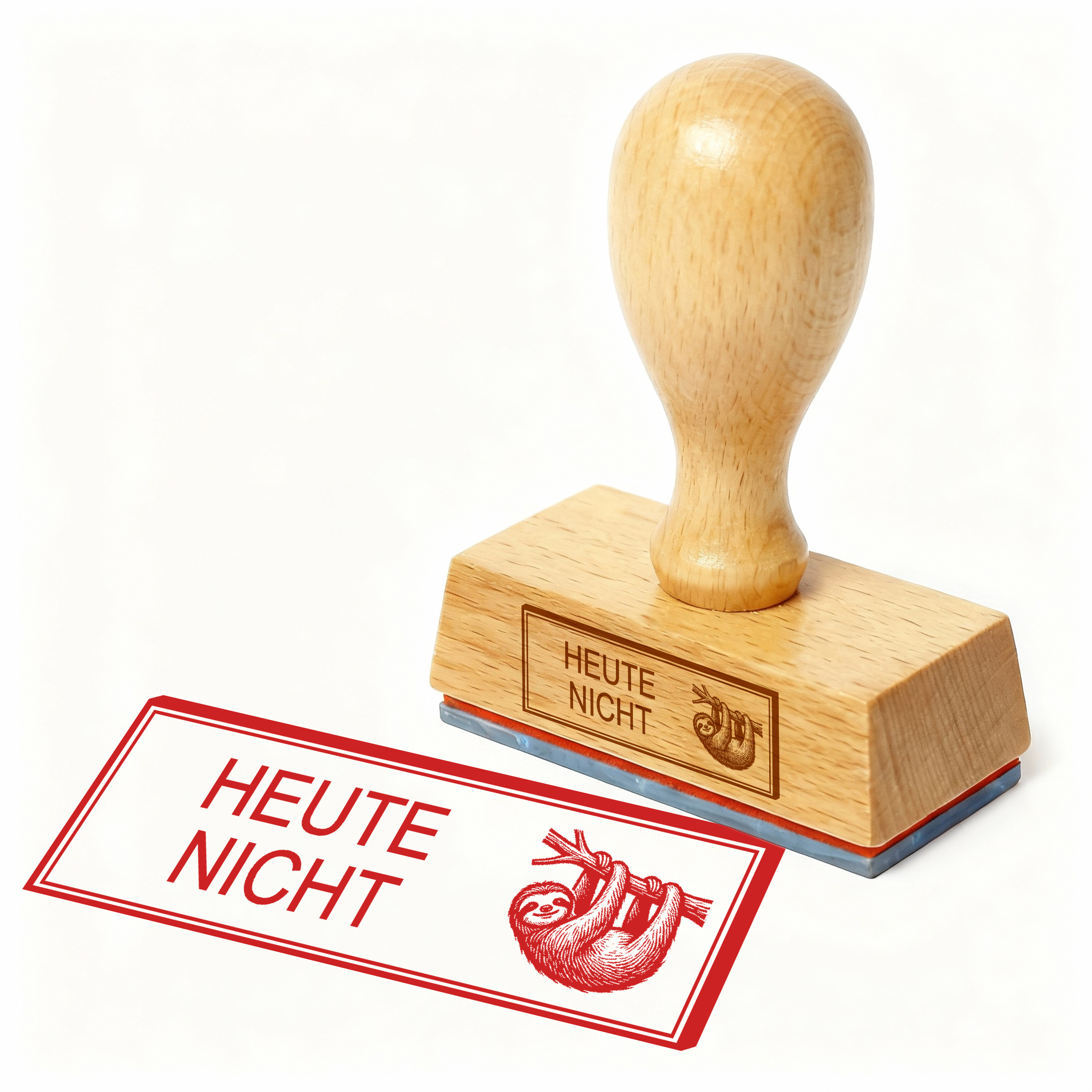 Bürostempel HEUTE NICHT Faultier Stempel – Holzstempel 48x18 mm für Dokumente - keine Lust, nicht verfügbar, kein Bock