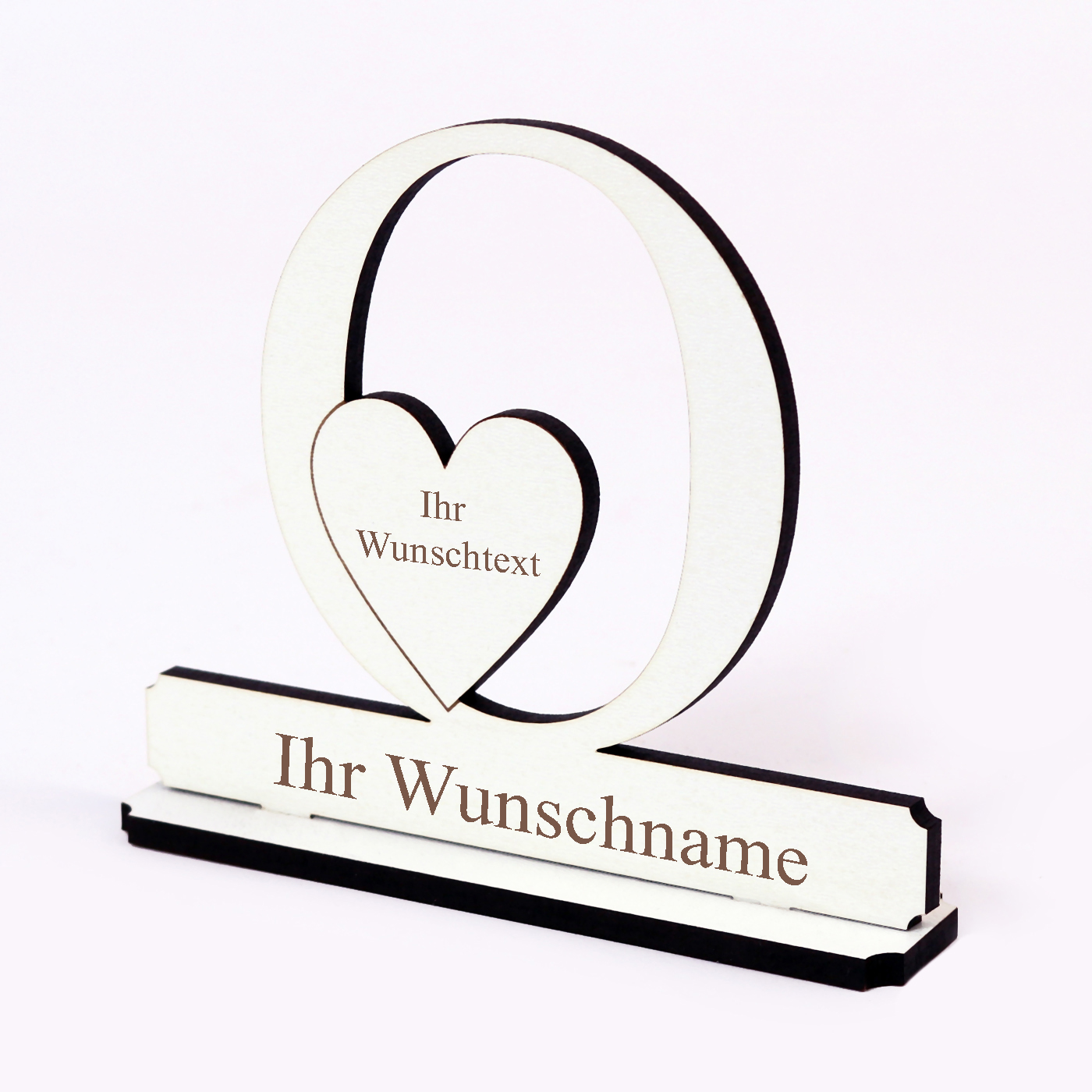 Buchstabe O mit Herz - Name und Wunschgravur - Schild zum Hinstellen