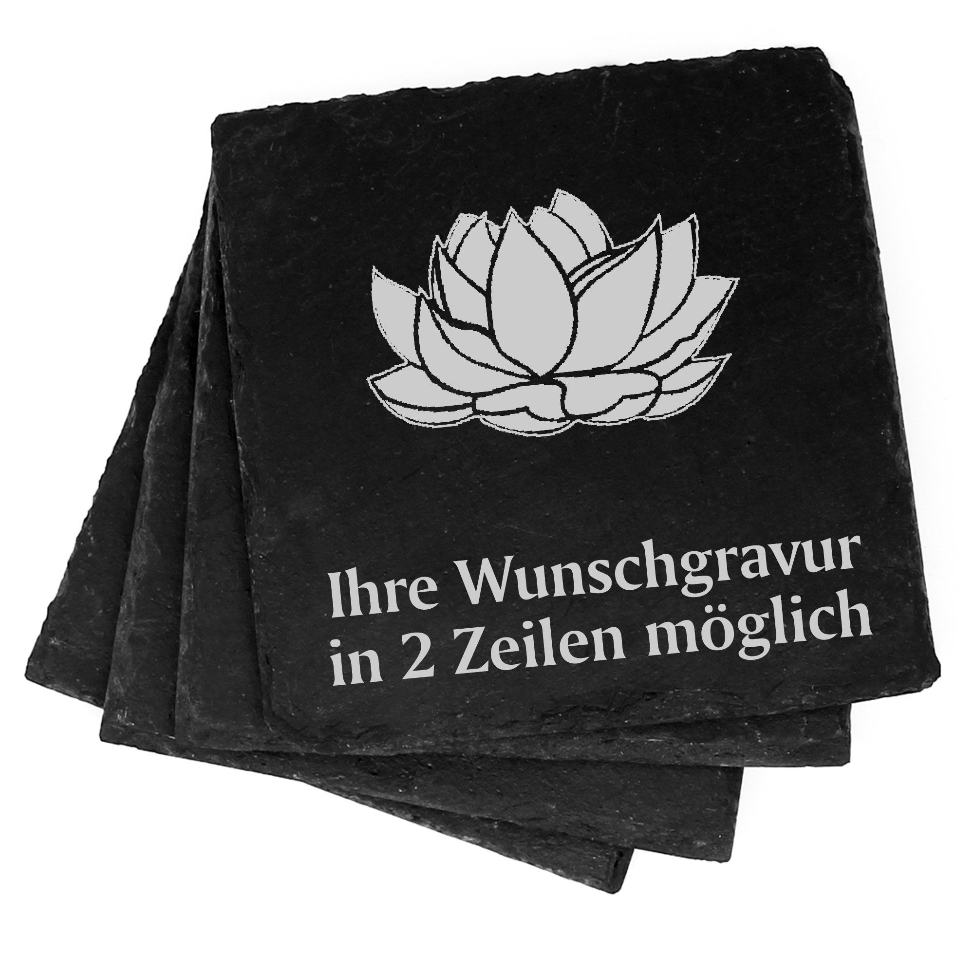 4x Lotos Deko Schiefer Untersetzer Wunschgravur Set - 11 x 11 cm
