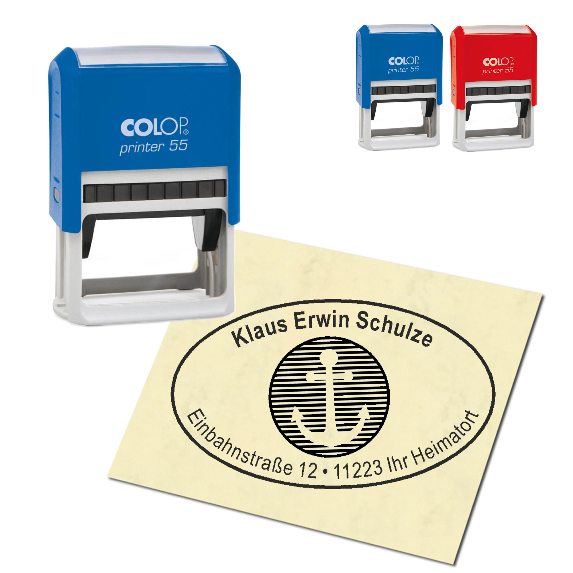 Adressstempel personalisiert Stempel - Anker auf Patch - oval 59 x 39 mm
