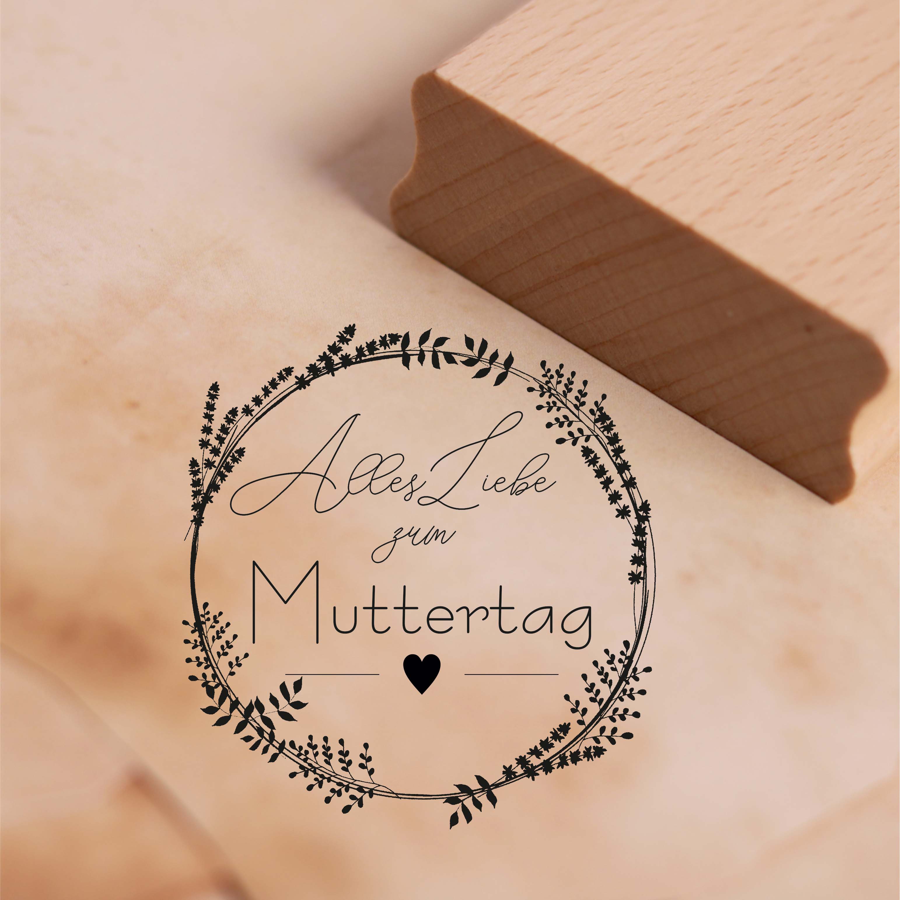 Motivstempel Alles Liebe zum Muttertag - Vintage Kranz Herz Stempel 47 x 48 mm