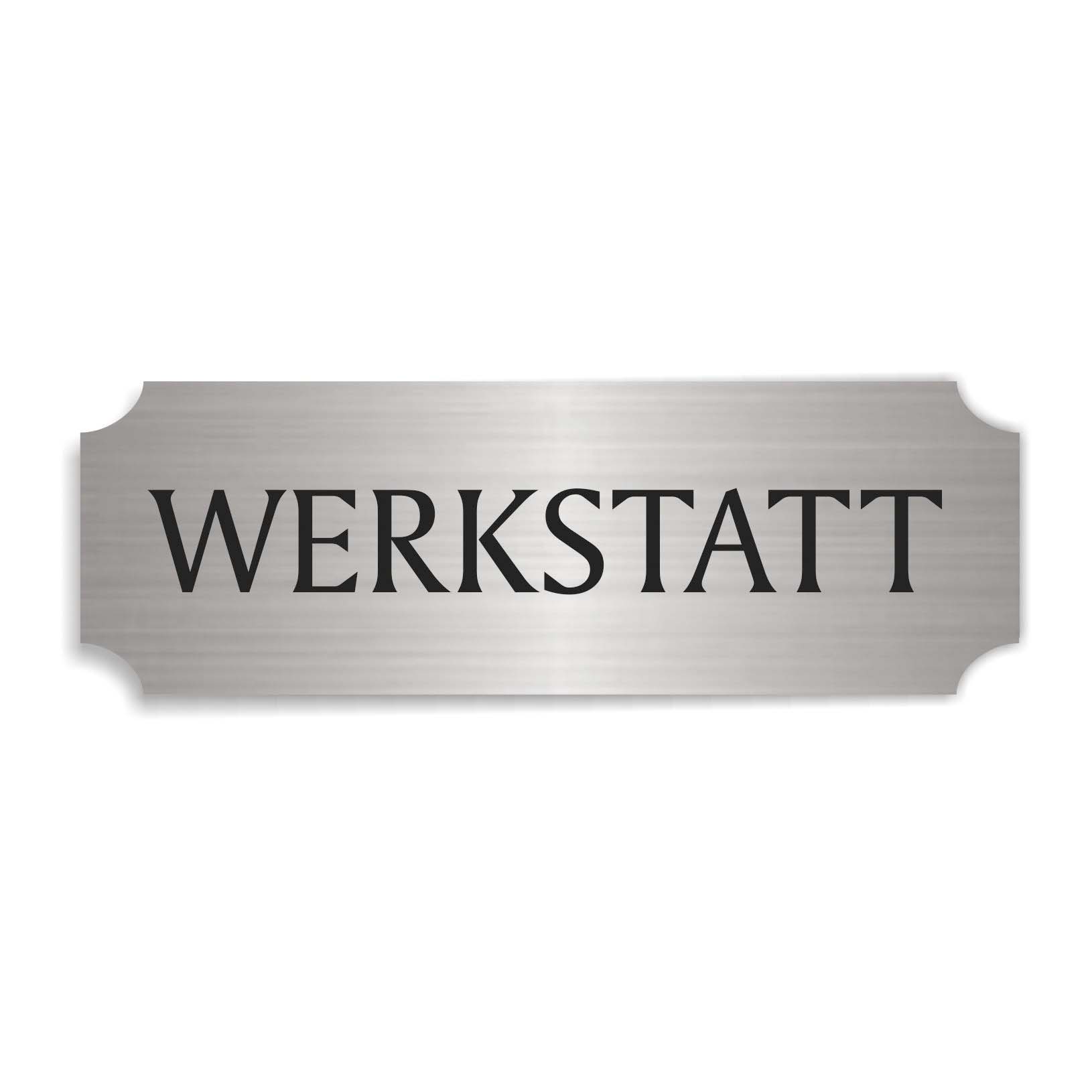 Schild « WERKSTATT » selbstklebend - Aluminium Look - silber