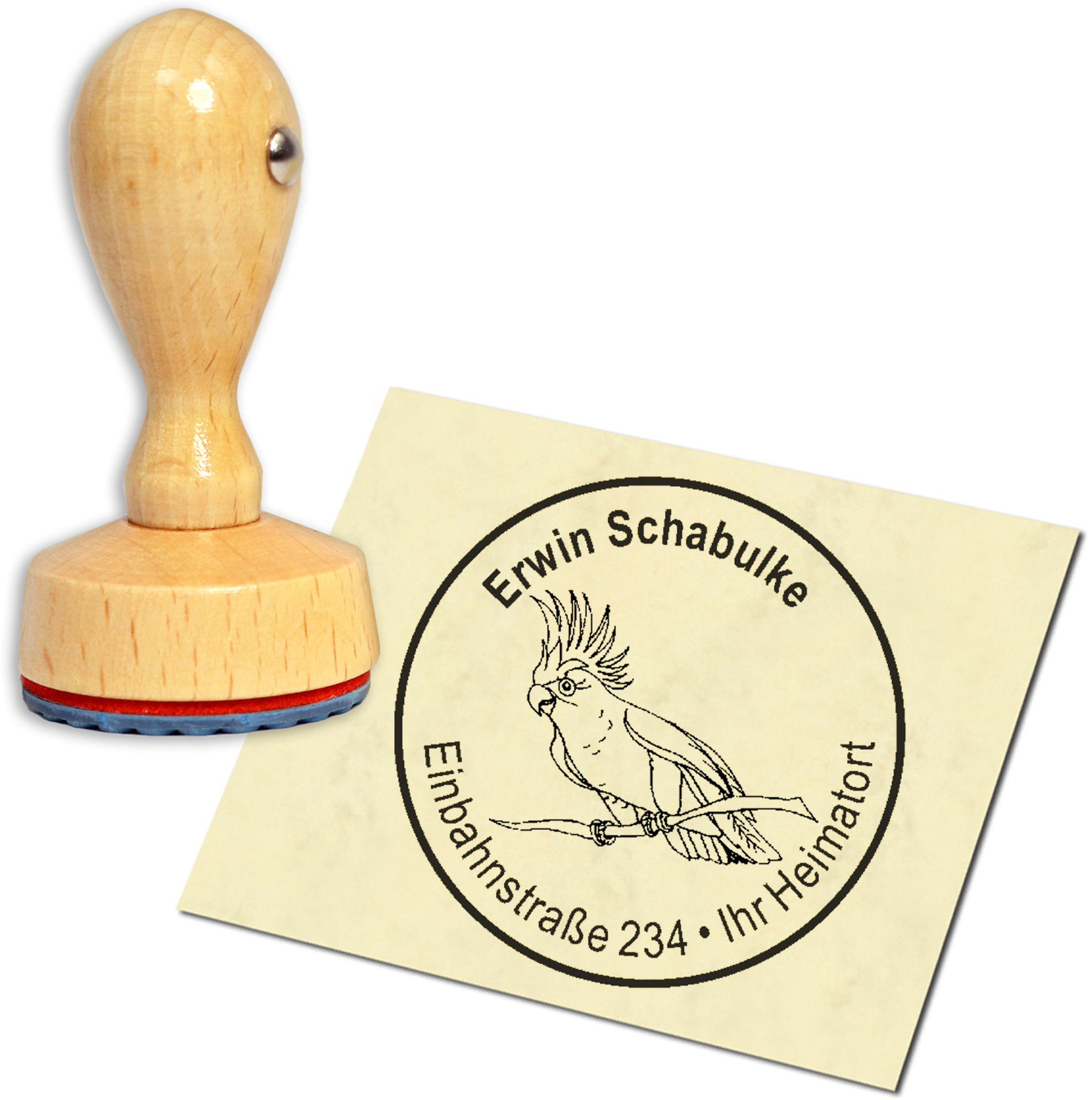 Stempel Adressstempel Holzstempel - Papagei - rund 40mm