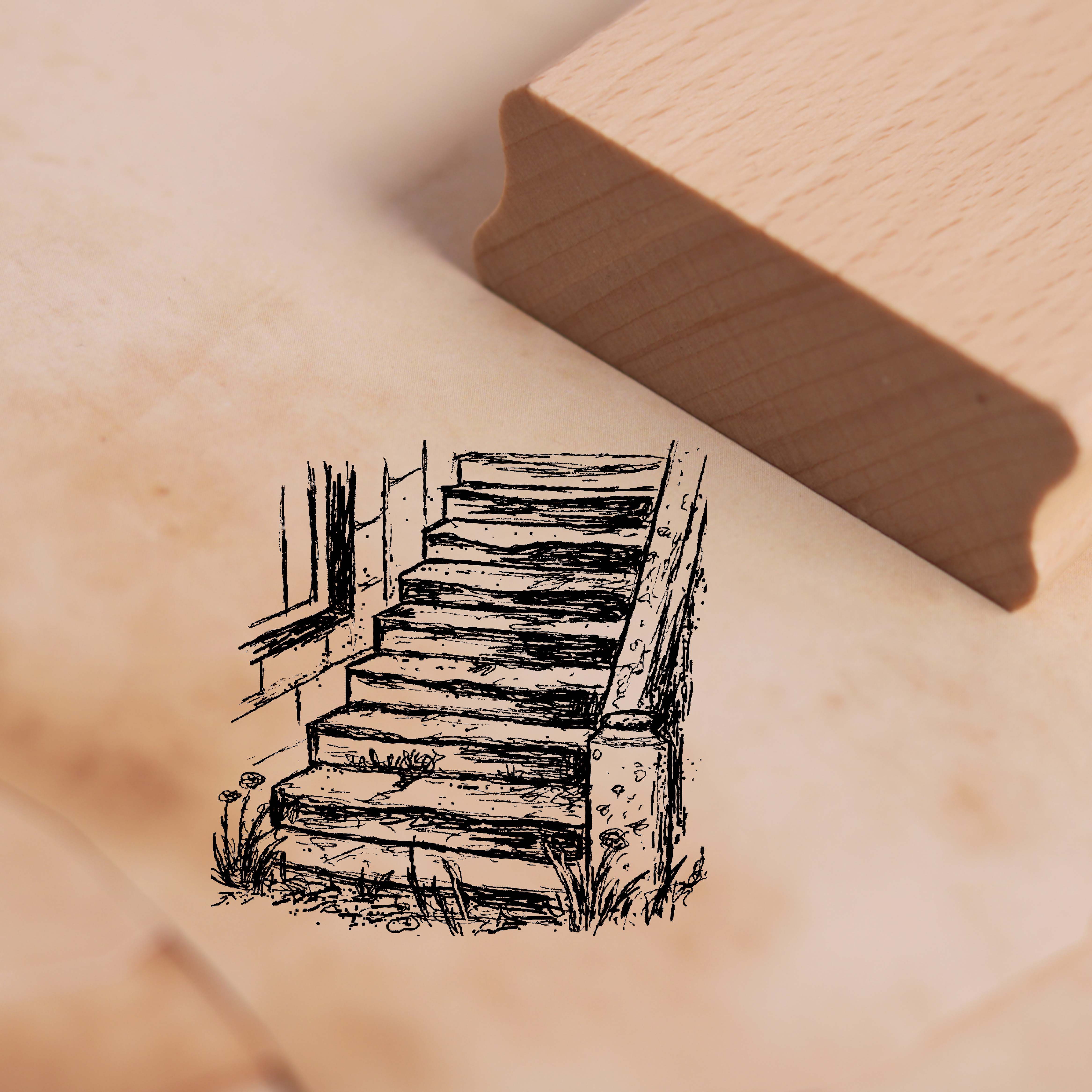 Motivstempel Alte Steintreppe - Stempel Treppe 48 x 48 mm