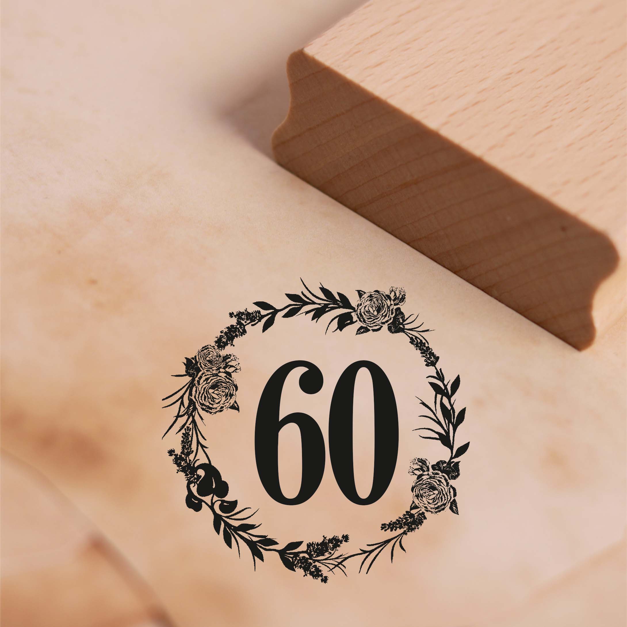 Motivstempel Jubiläum 60 Jahre Geburtstag Vintage Kranz Rosen Stempel 48 x 48 mm