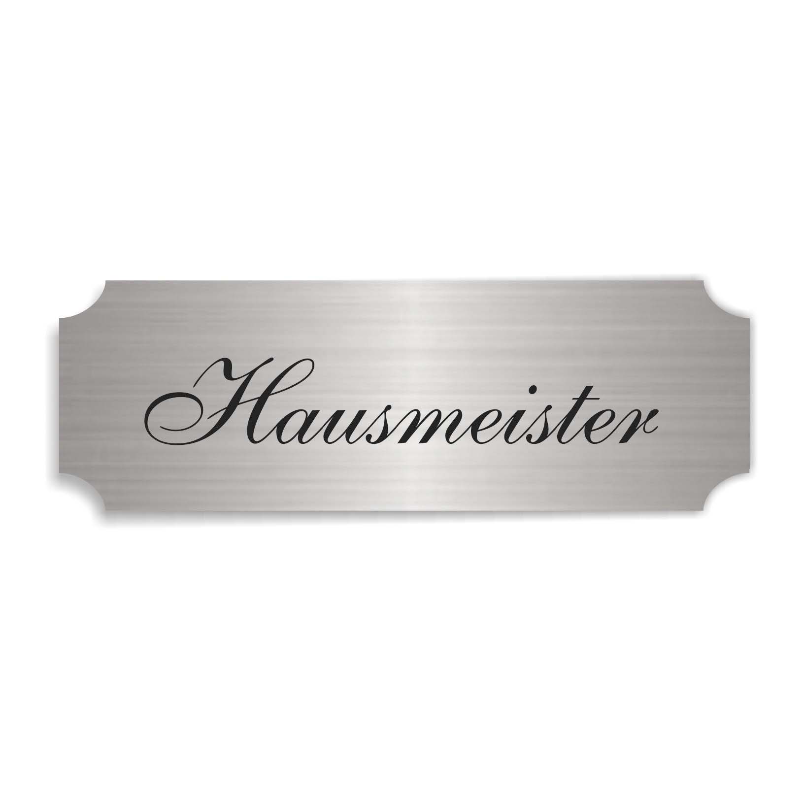 Schild « HAUSMEISTER » selbstklebend - Aluminium Look - silber