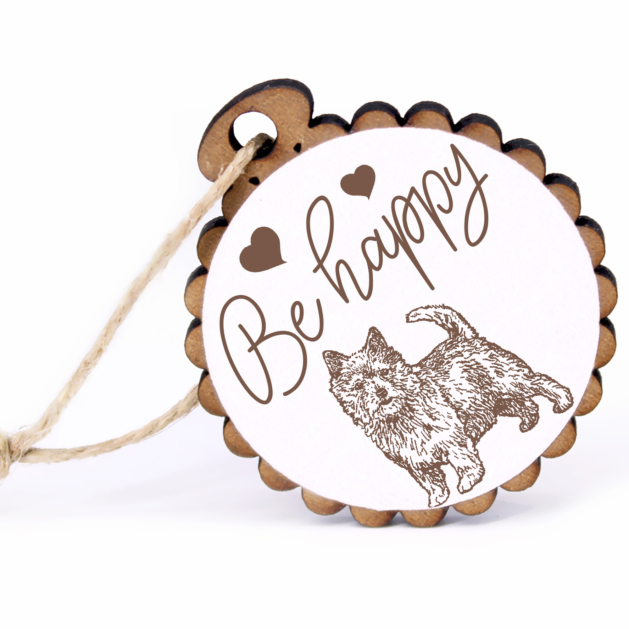 Geschenkanhänger - Be Happy Norwich Terrier -  Holz Ø-5cm - mit Juteband