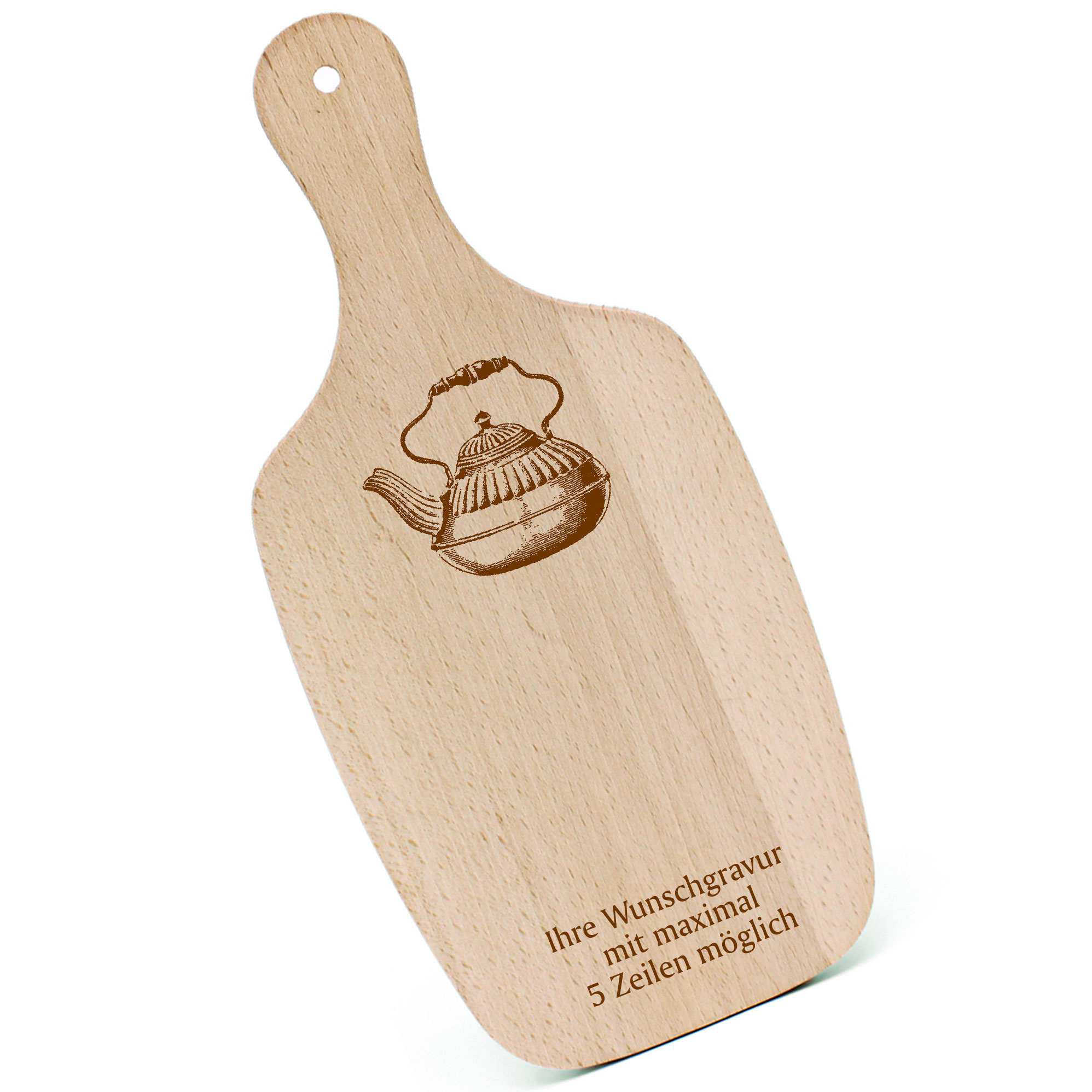 Schneidebrett Frühstücksbrettchen - Teekanne - mit Griff 330x150mm