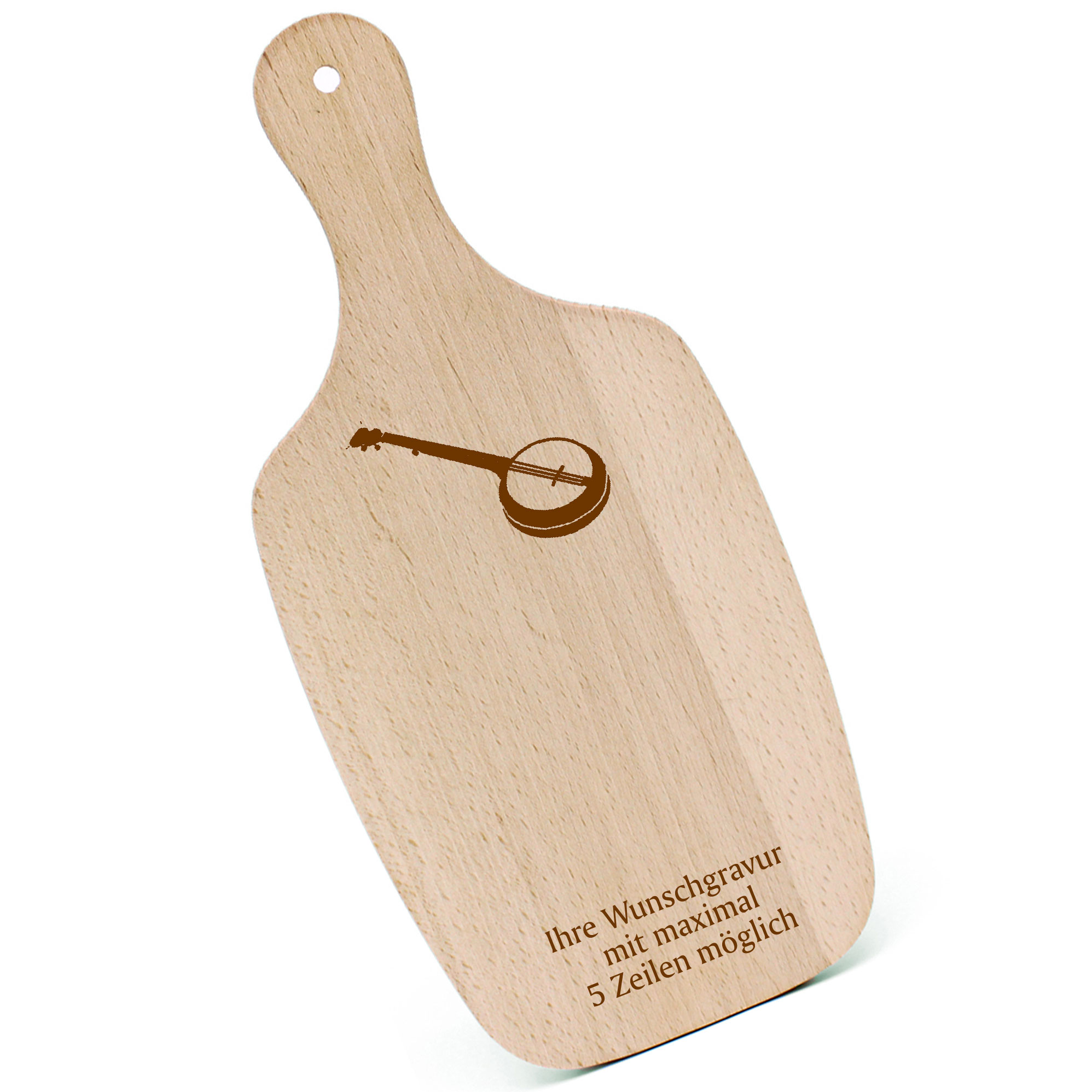 Schneidebrett Frühstücksbrettchen - Banjo Banjolele - mit Griff 330x150mm